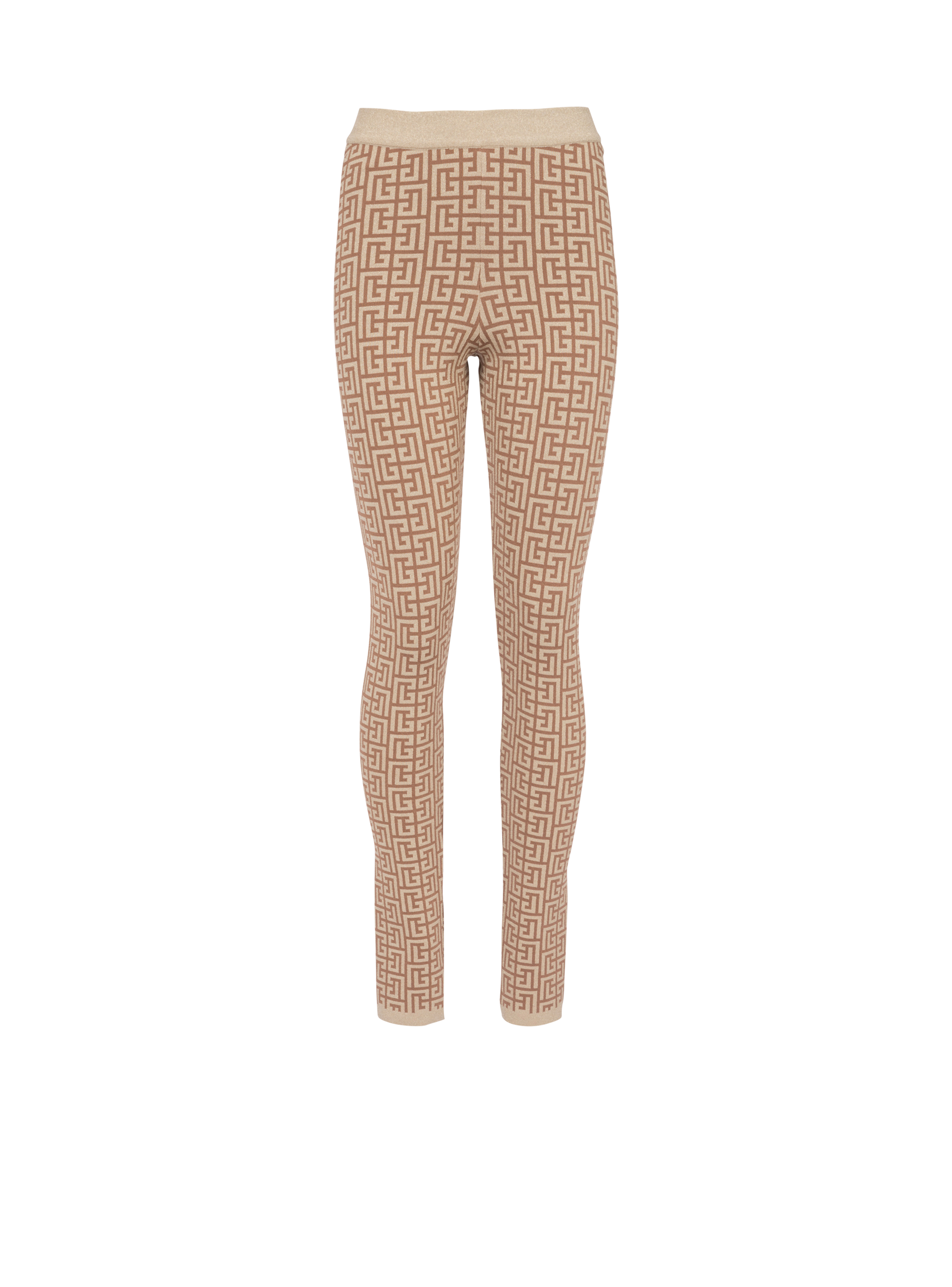 Sparkly knit leggings with Balmain monogram, beige