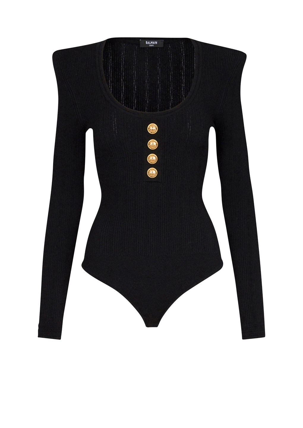 Long-sleeved knit bodysuit , black, hi-res