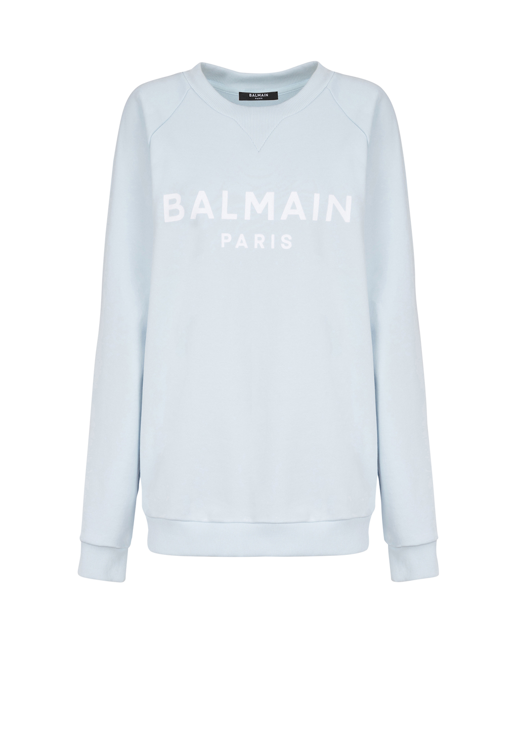 Cotton eco-designed sweatshirt with flocked Balmain logo, blue, hi-res