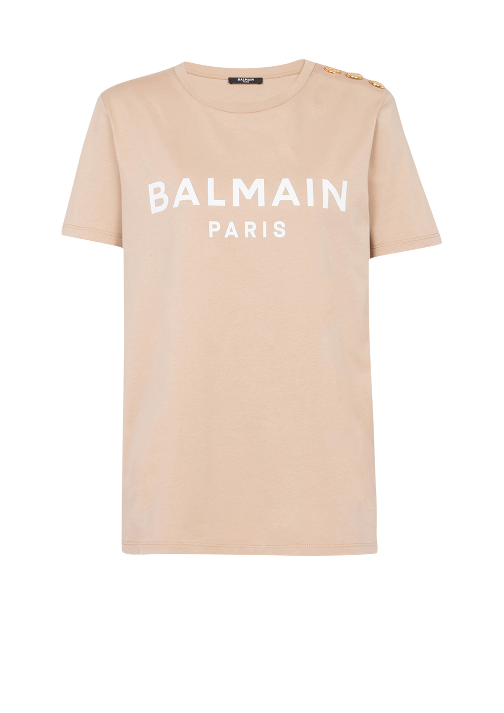 Eco-designed cotton T-shirt with Balmain logo print, beige, hi-res