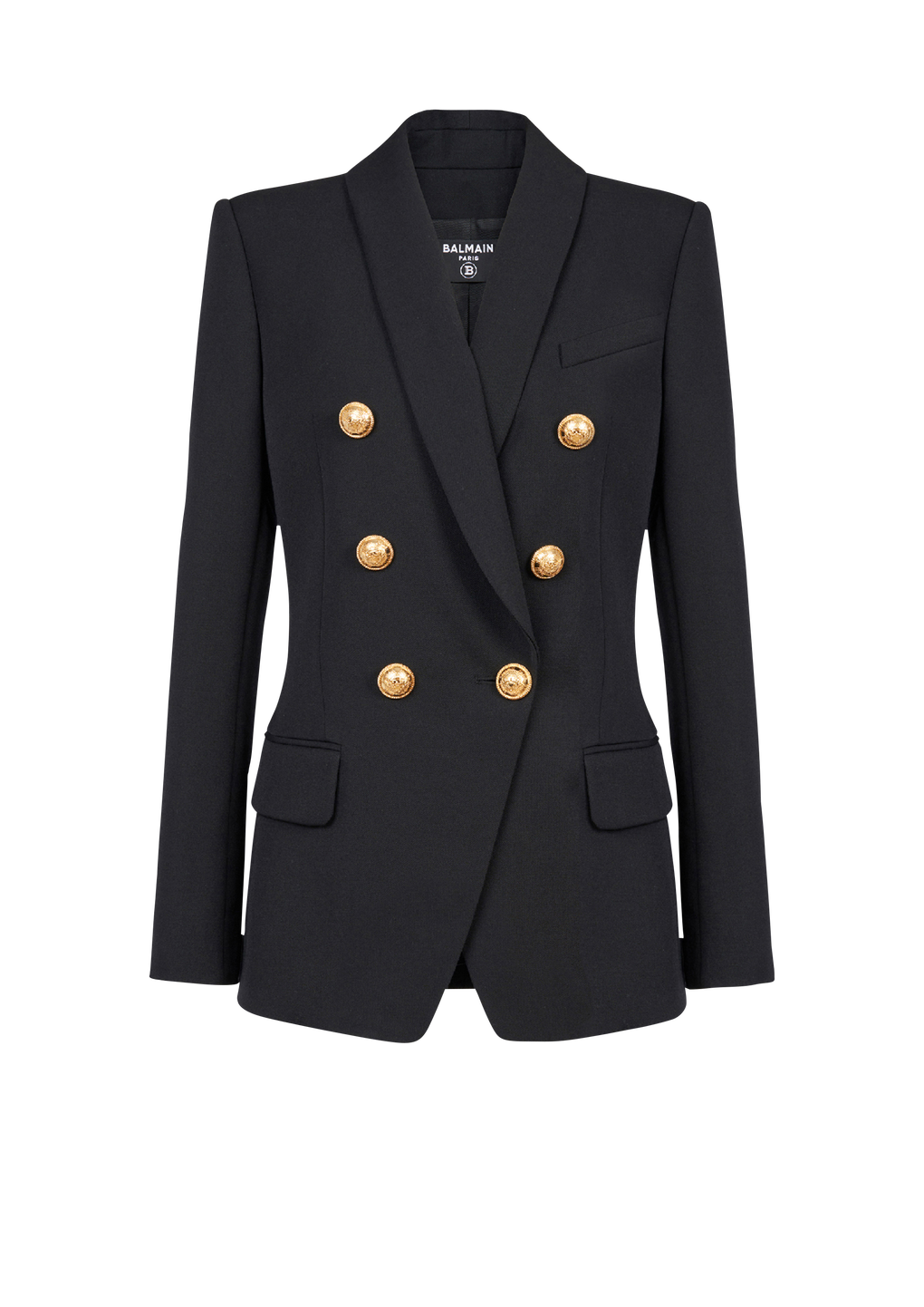 Wool blazer with double-breasted buttoned closure, black, hi-res