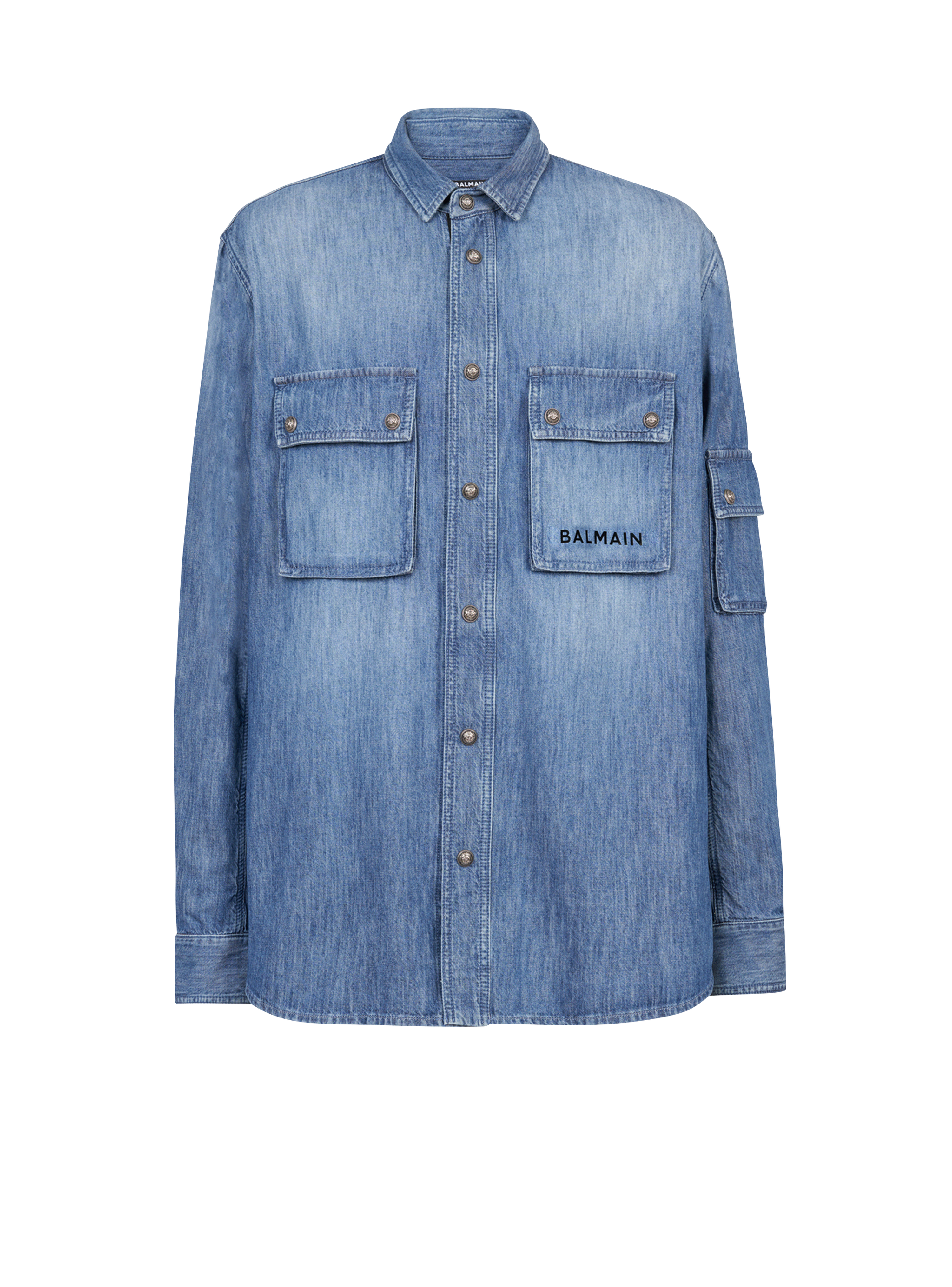Denim shirt with logo Balmain, blue