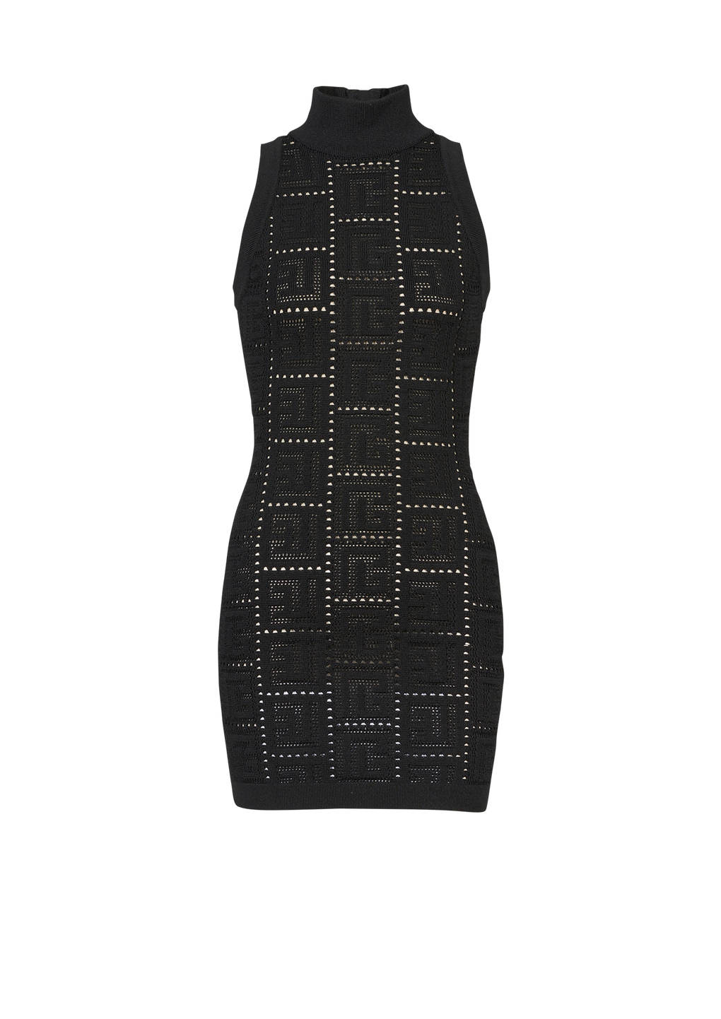 Short eco-designed knit dress with Balmain monogram, black, hi-res