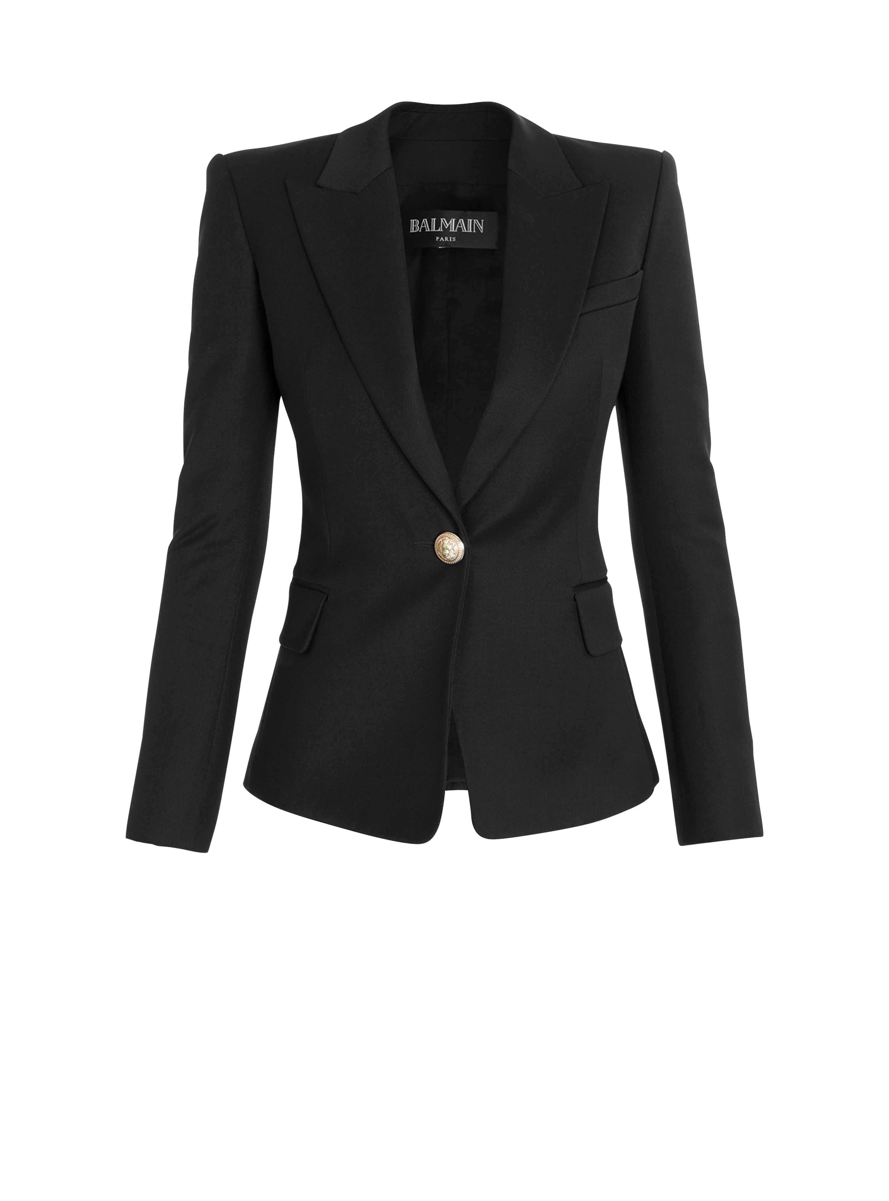 Wool single-button blazer, black, hi-res
