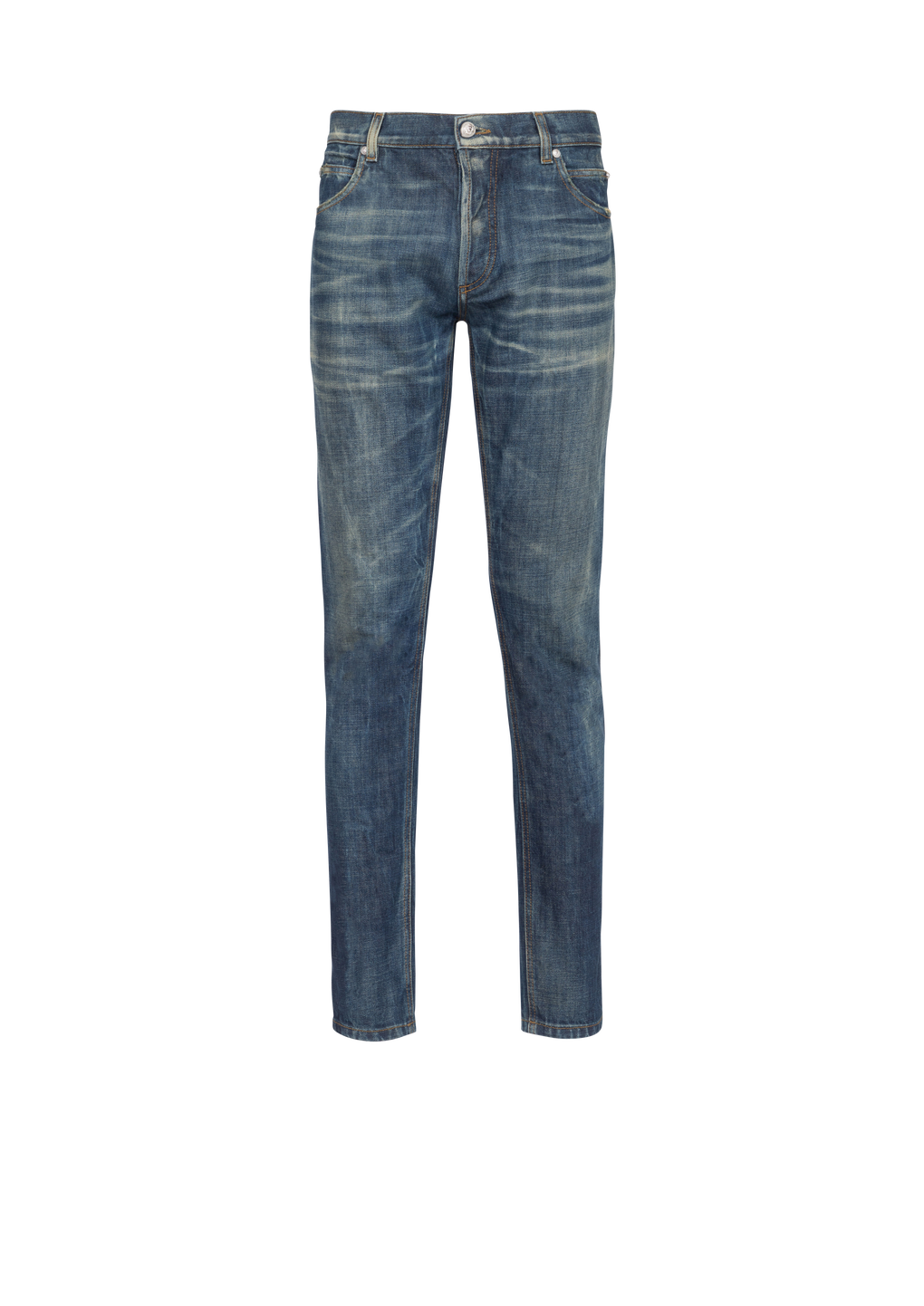 Slim cut faded cotton jeans , blue, hi-res