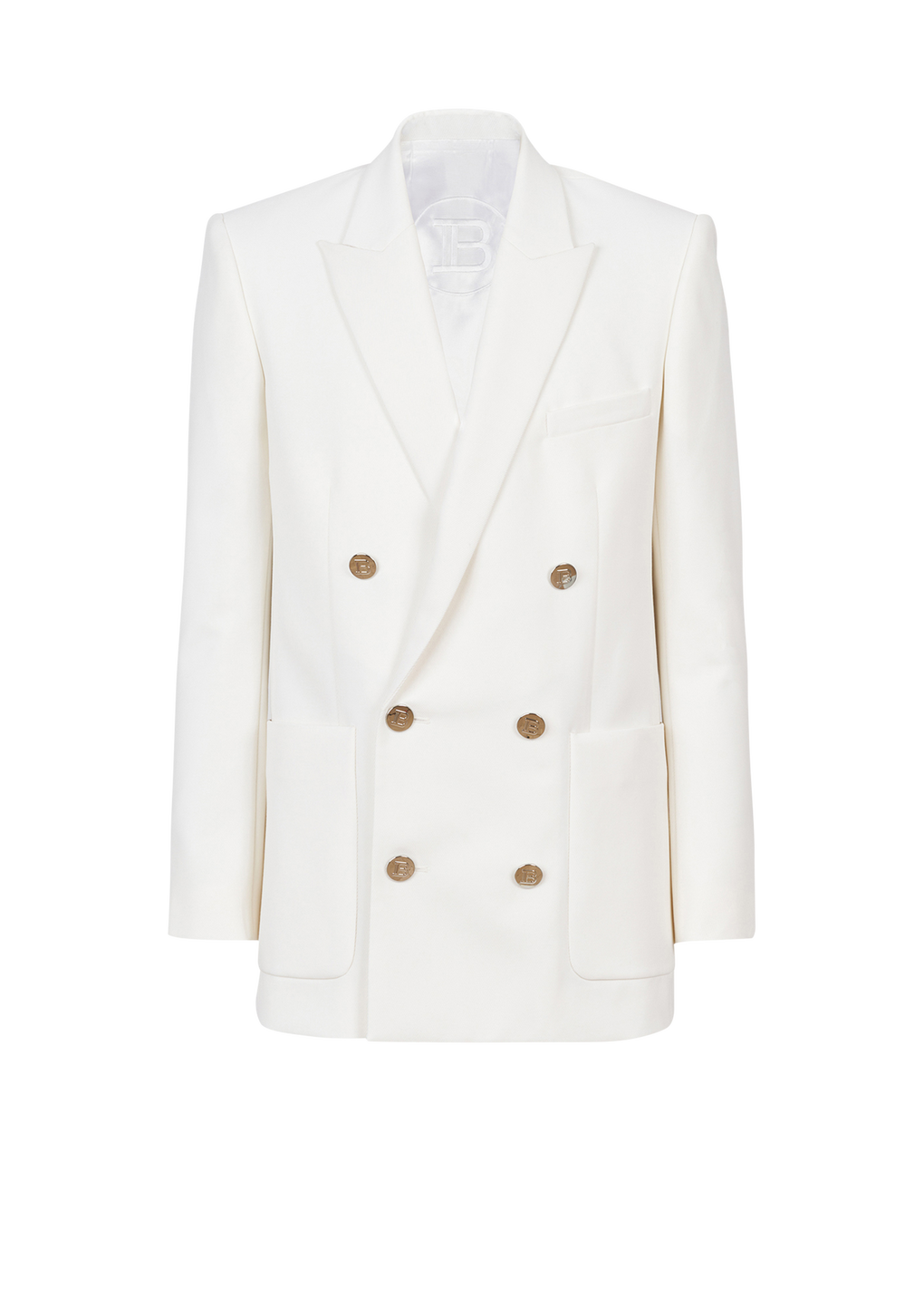 Twill blazer with double-breasted silver-tone buttoned fastening, white, hi-res
