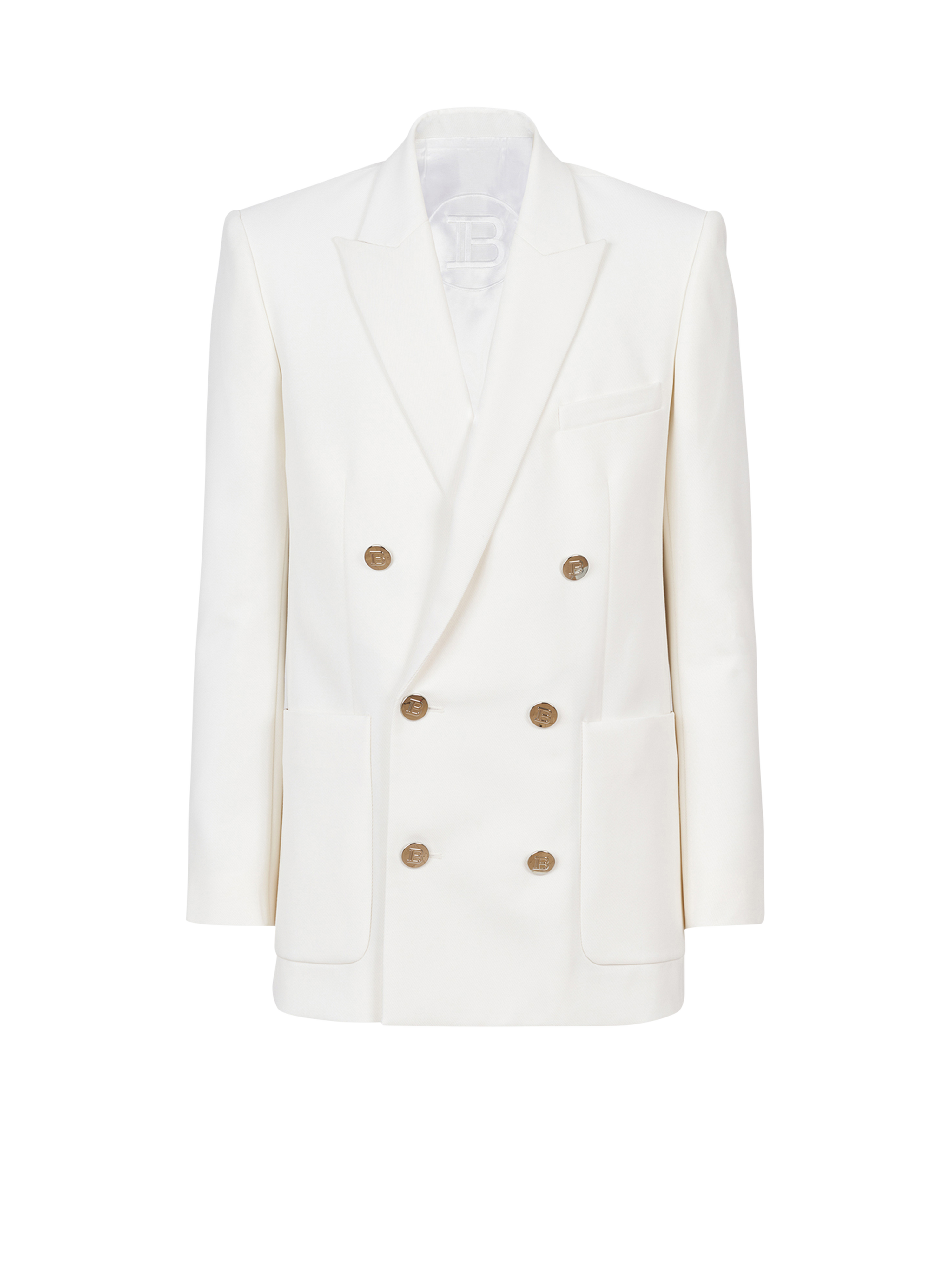 Twill blazer with double-breasted silver-tone buttoned fastening, white, hi-res