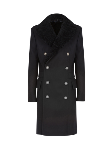 Long wool coat with detachable collar