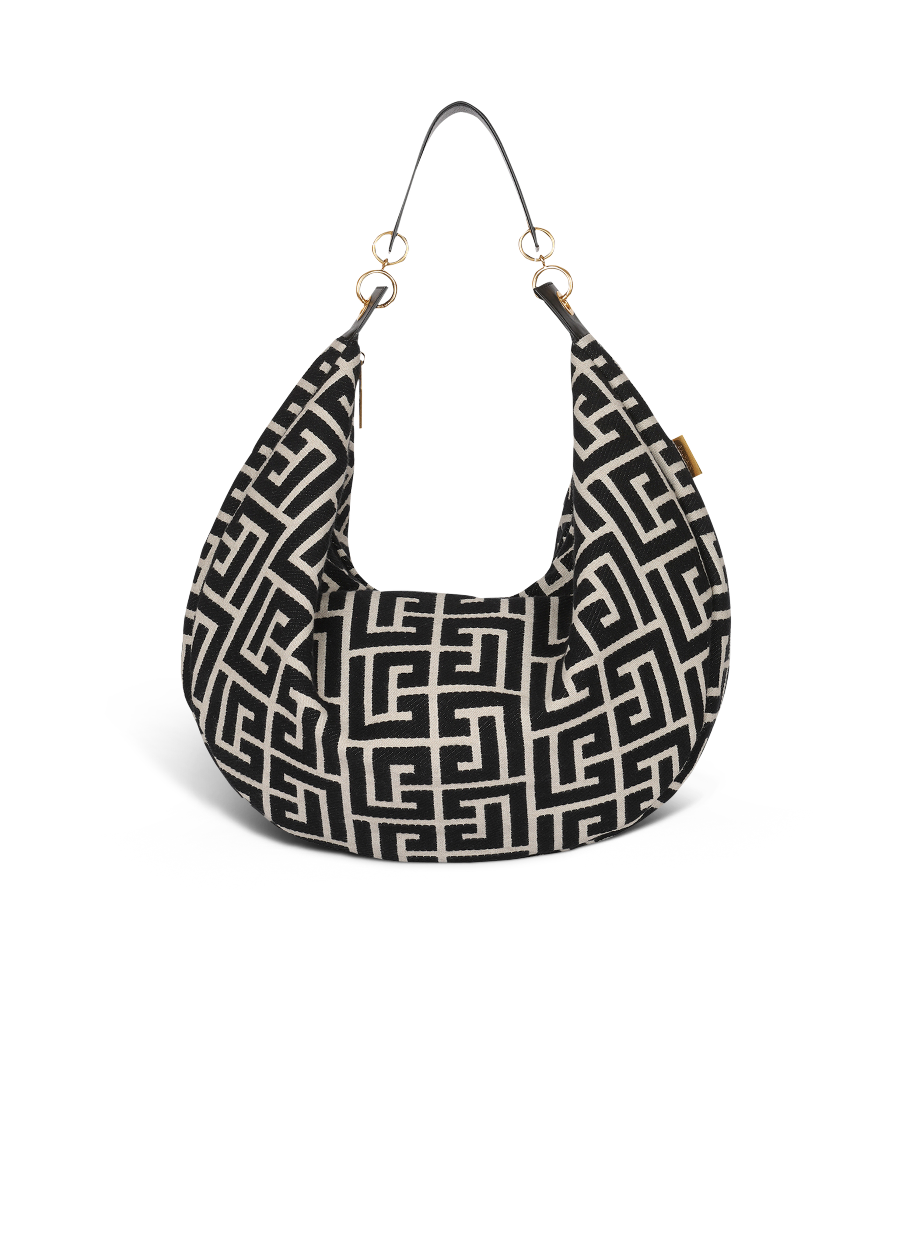 Balmain monogram jacquard Hobo bag, black, hi-res