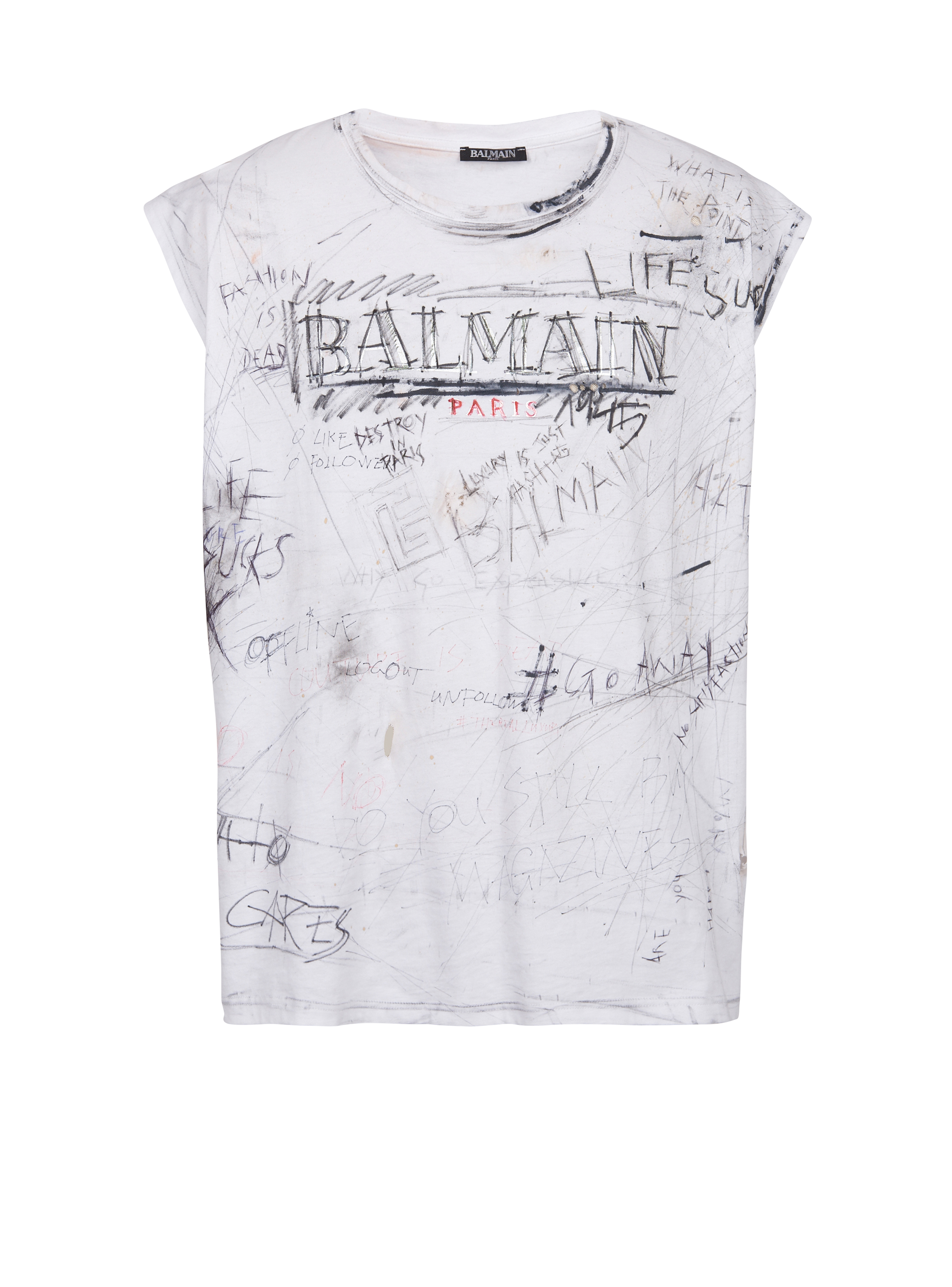 Unisex - Vintage T-shirt with Balmain logo print graffiti - Women 