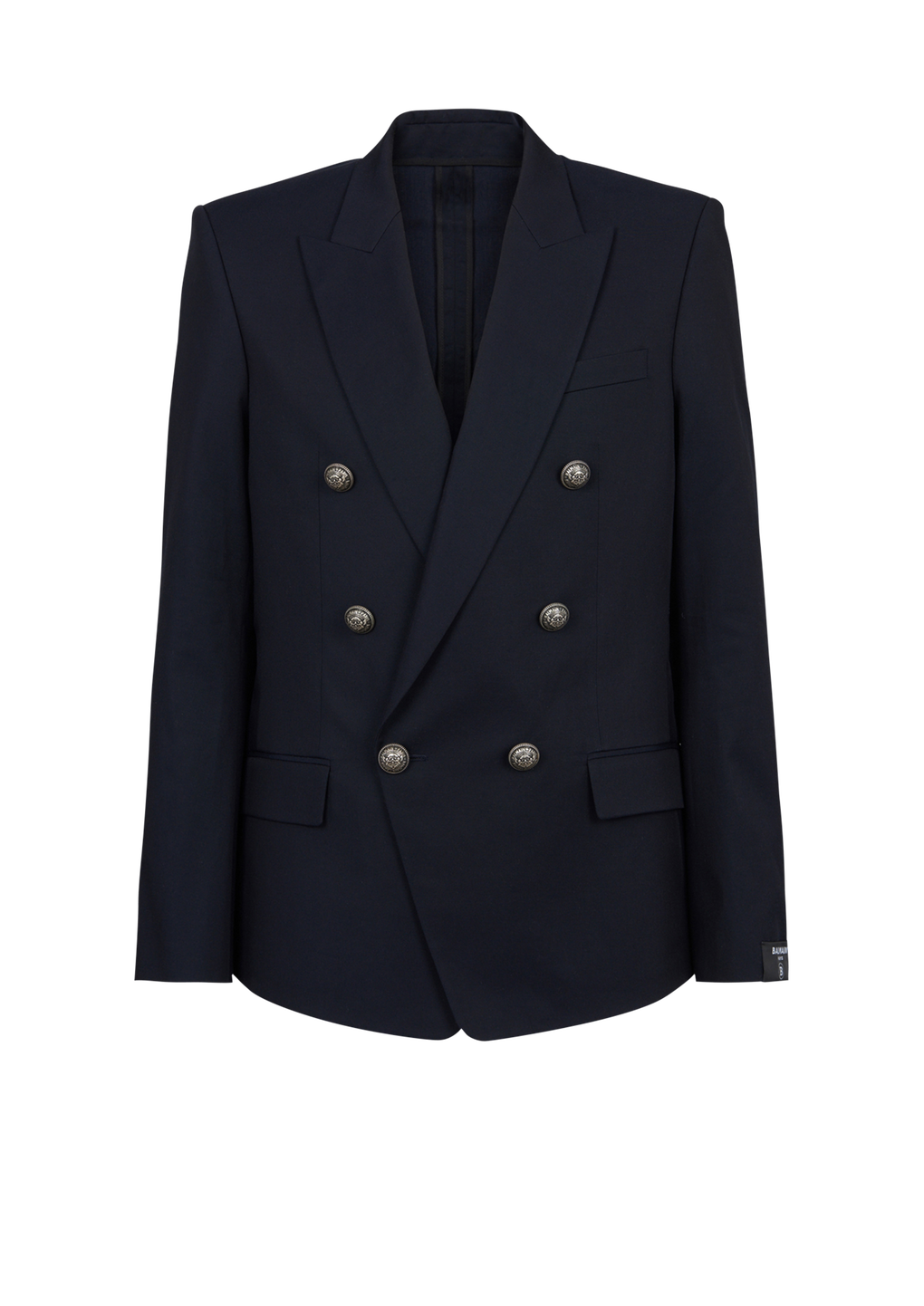 Cotton blazer with double-breasted silver-tone buttoned fastening , navy, hi-res