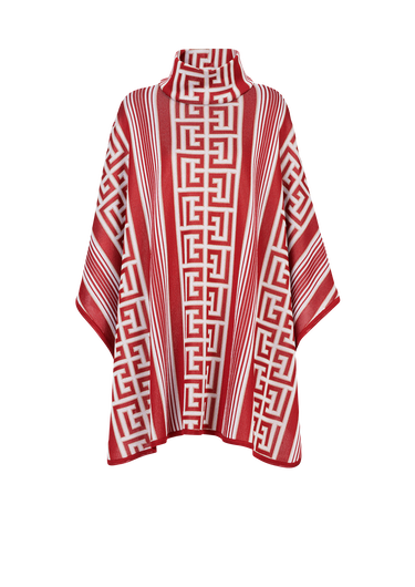 Knit eco-designed poncho with Balmain monogram