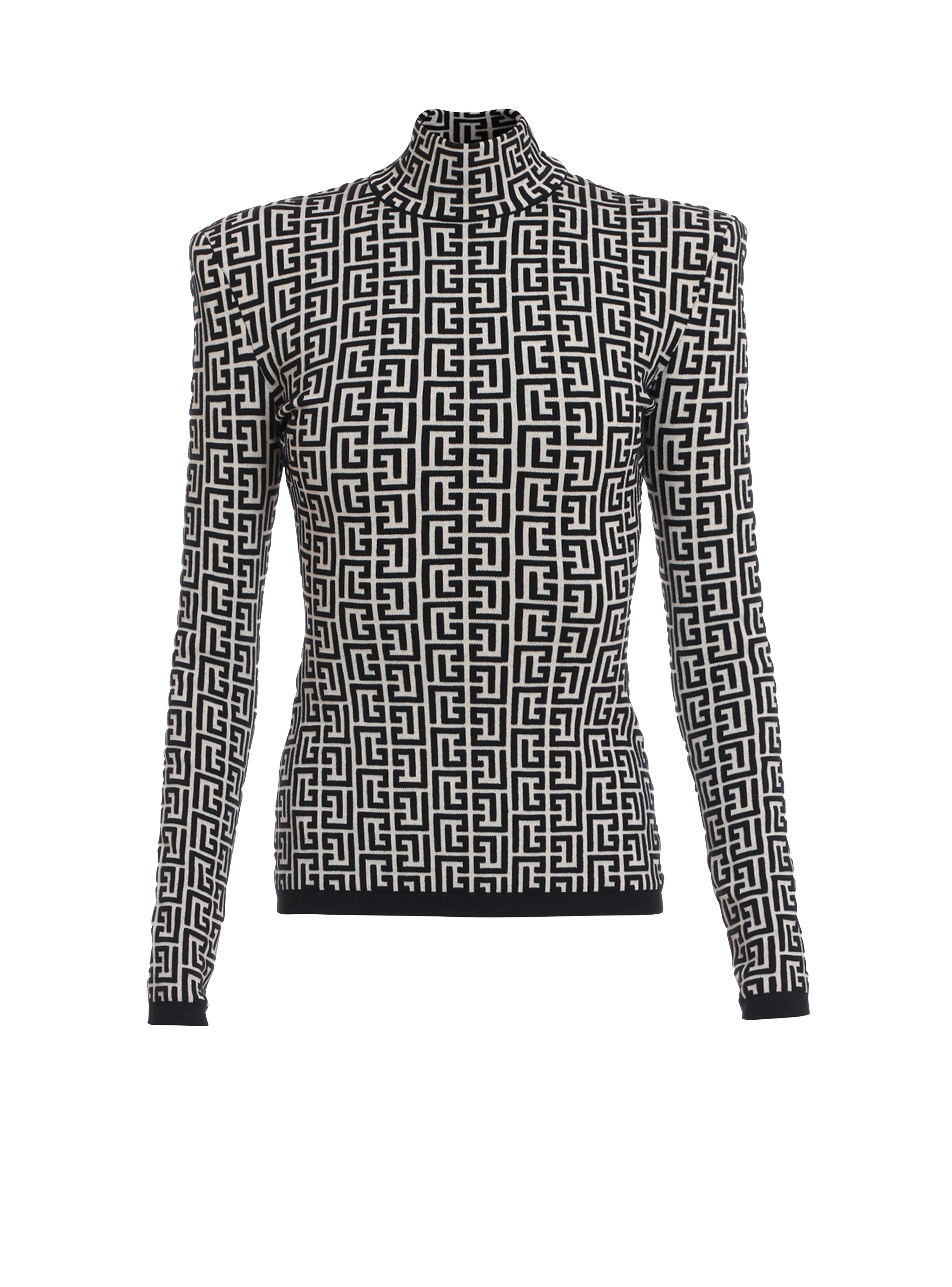 Knit sweater with Balmain monogram, black, hi-res