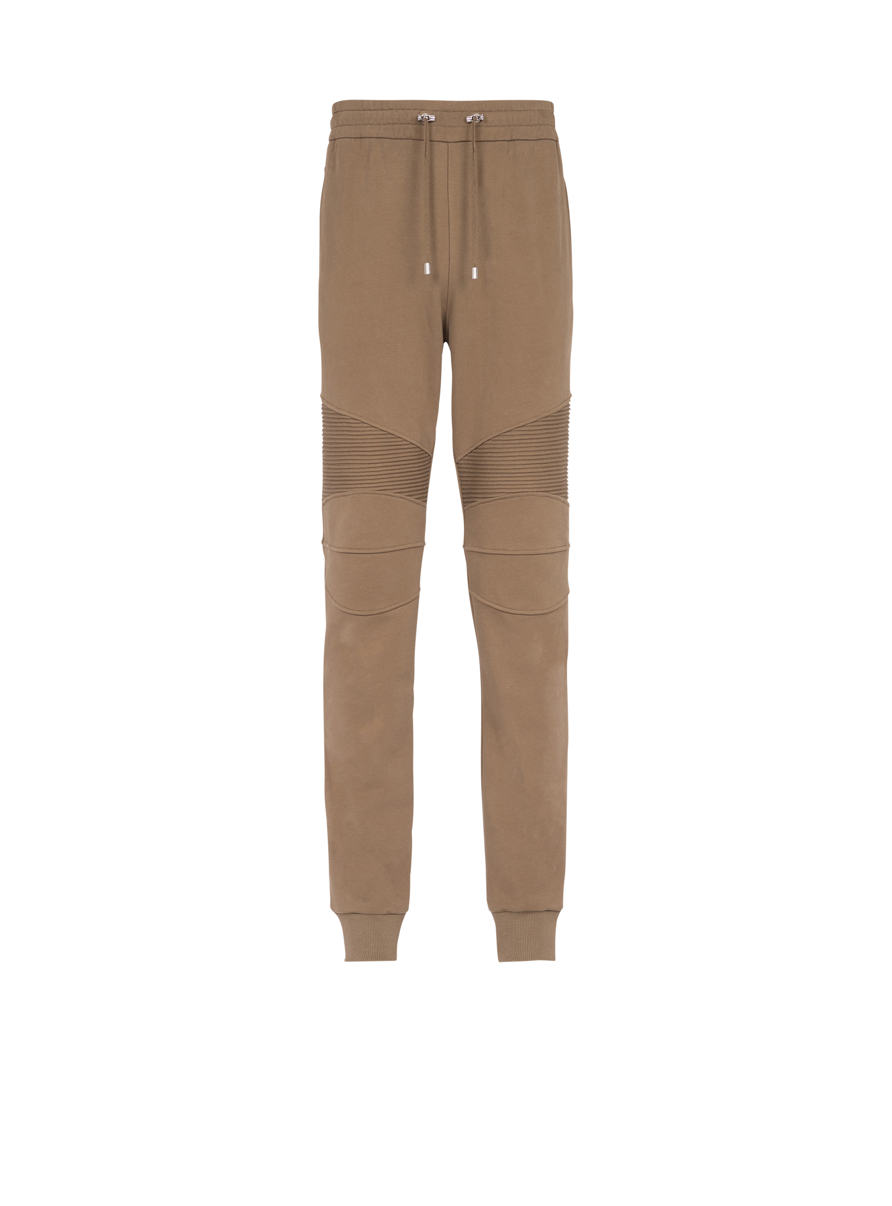 Eco-designed cotton sweatpants with flocked white Balmain logo, brown