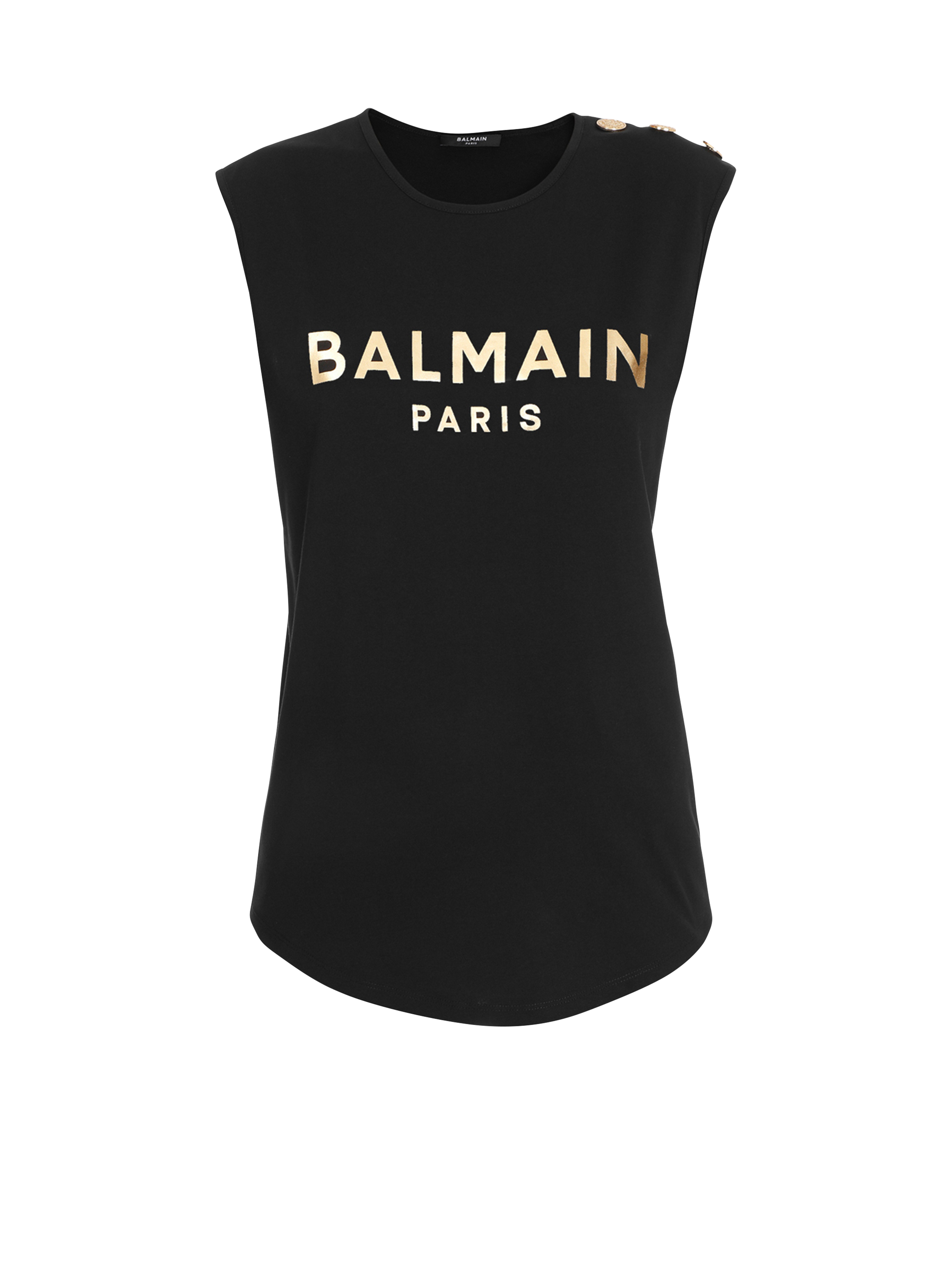 Cotton T-shirt with Balmain logo print, gold, hi-res