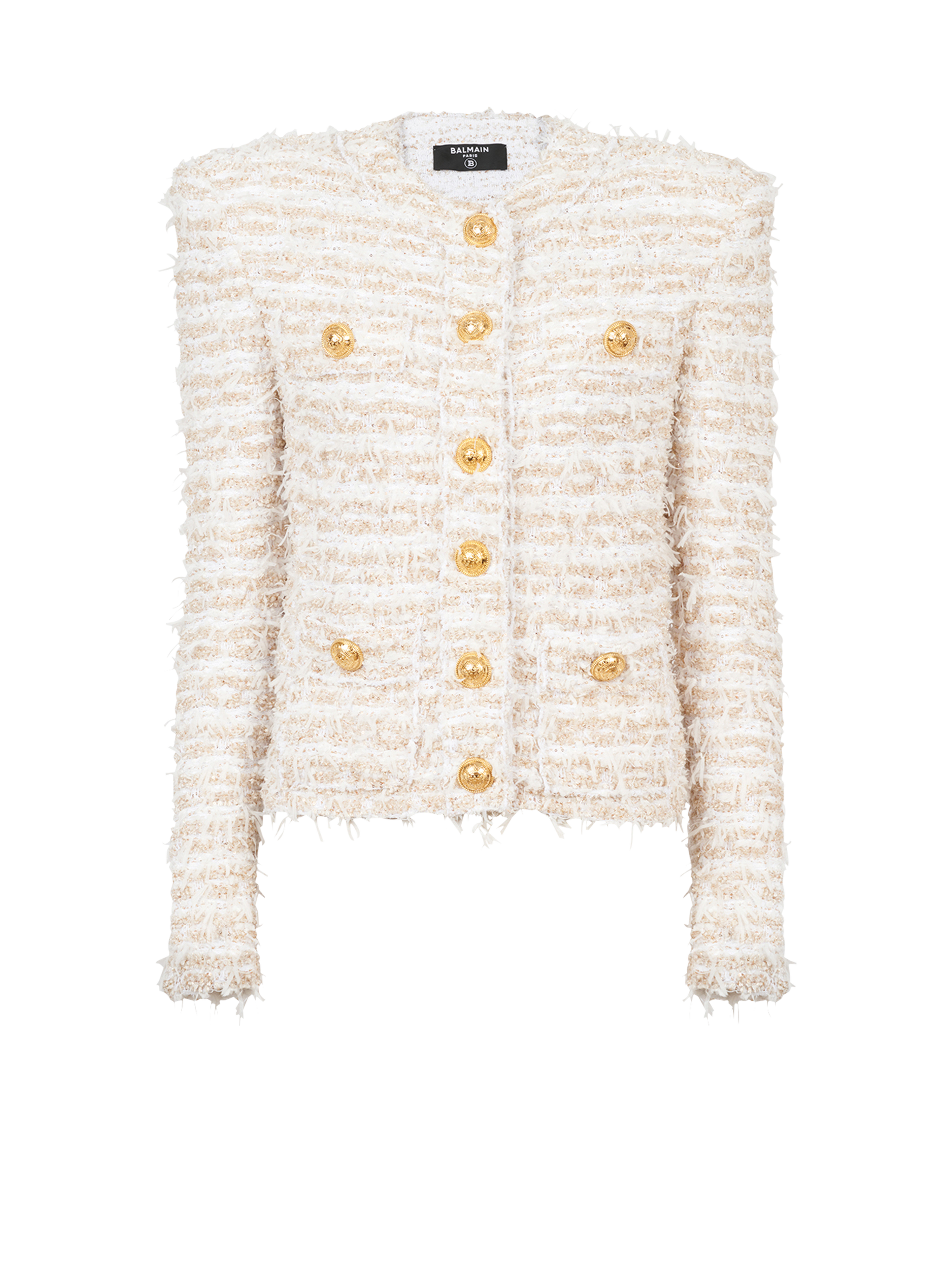 White tweed jacket , white, hi-res