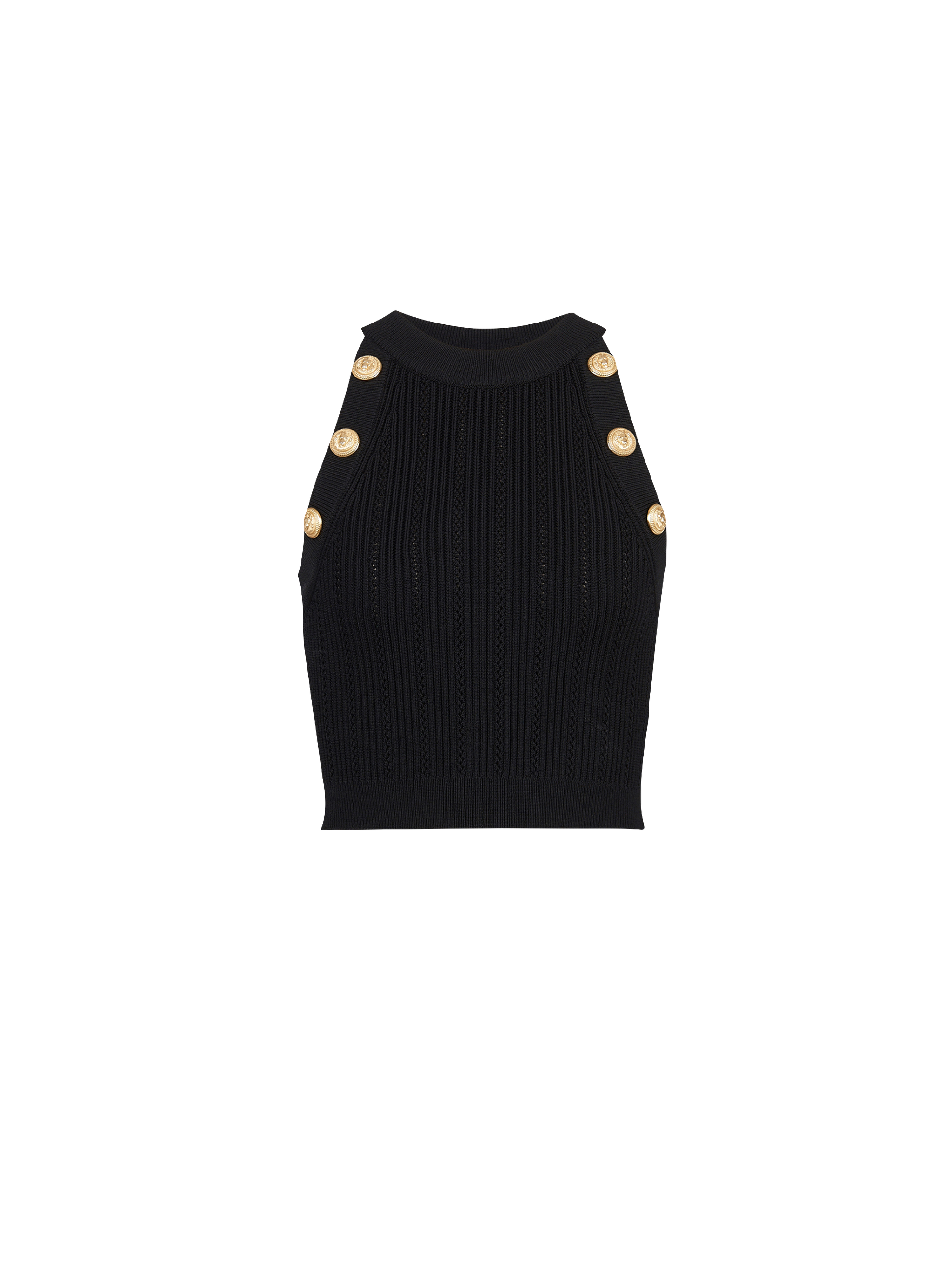 Knit crop top , black, hi-res