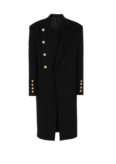 Four-button wool coat with detachable inset jacket