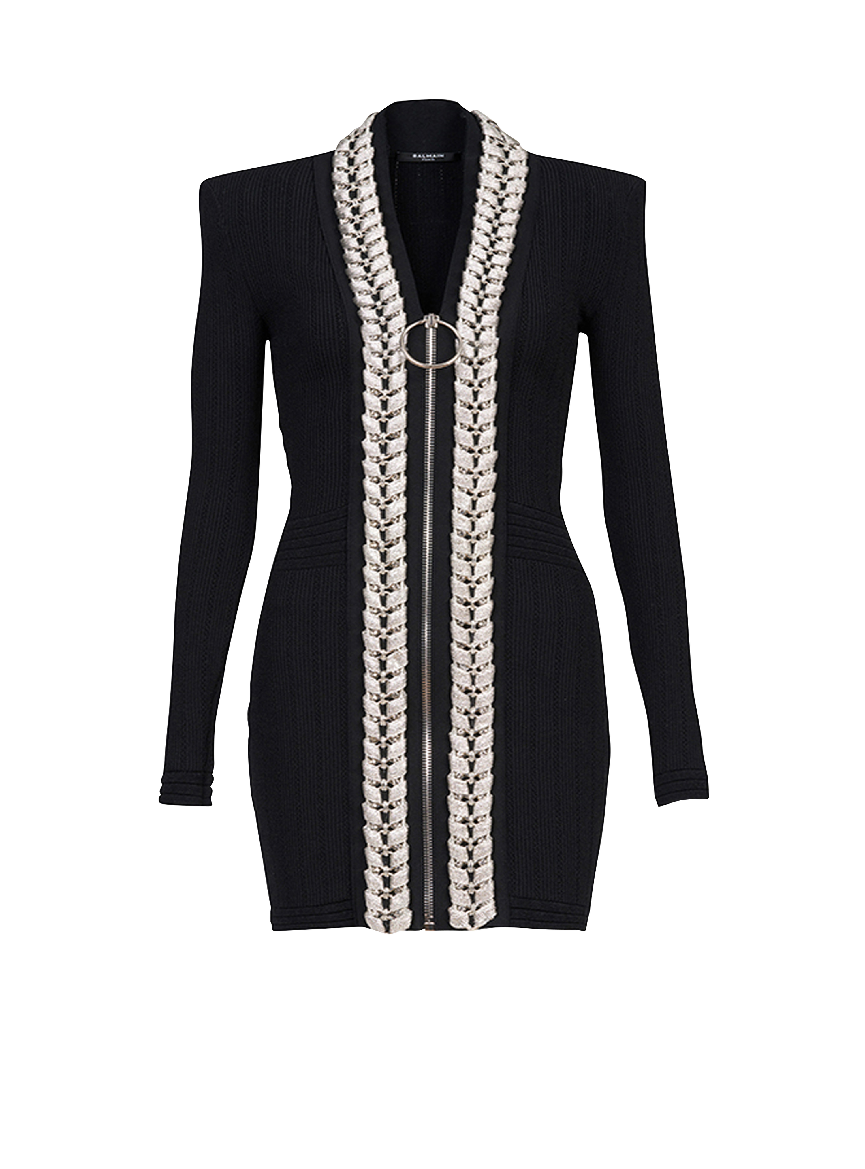 Short embroidered dress, black, hi-res