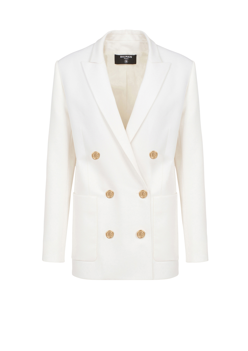 Wool double-breasted boyfriend jacket , white, hi-res