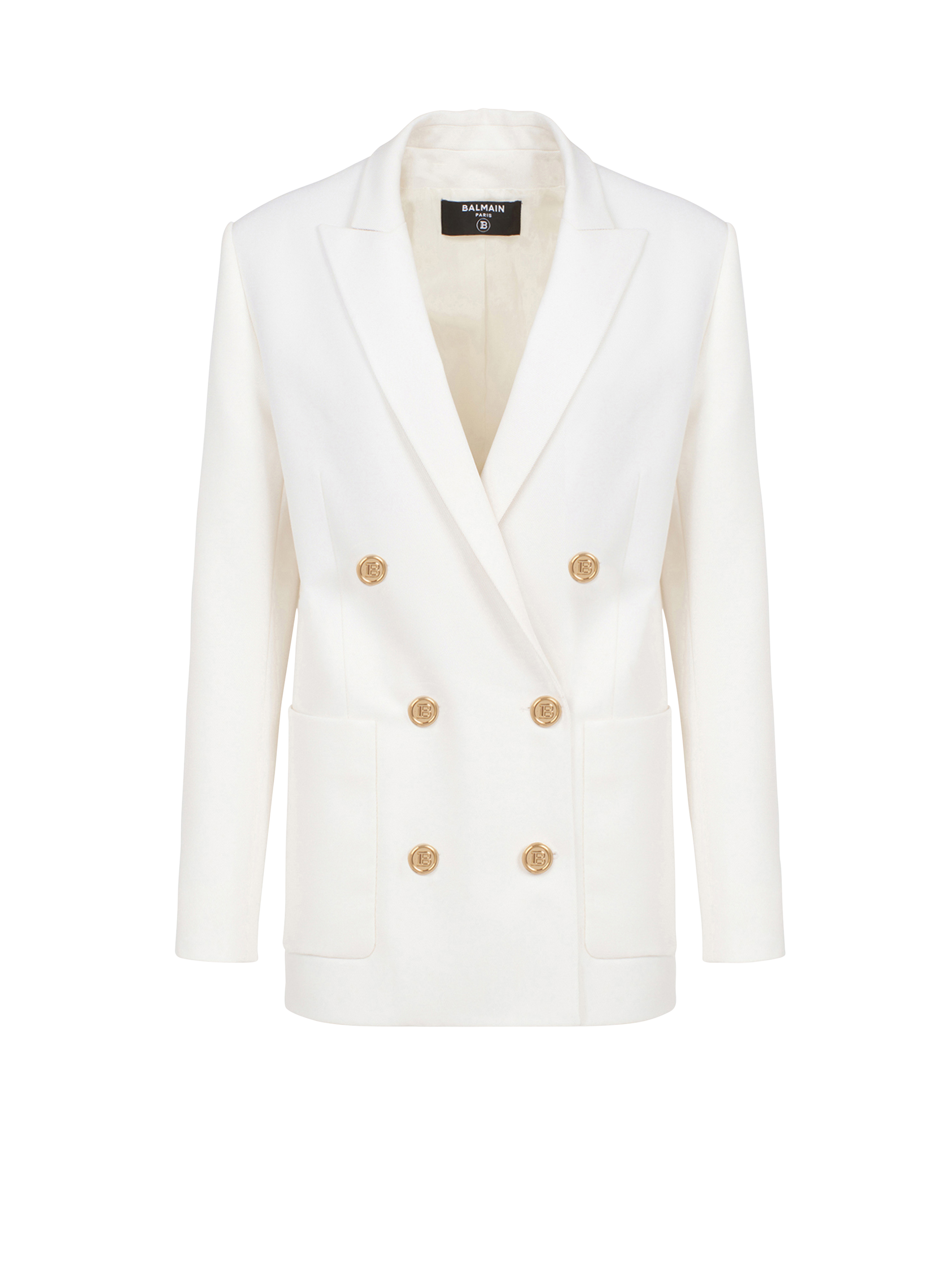 Wool double-breasted boyfriend jacket , white, hi-res