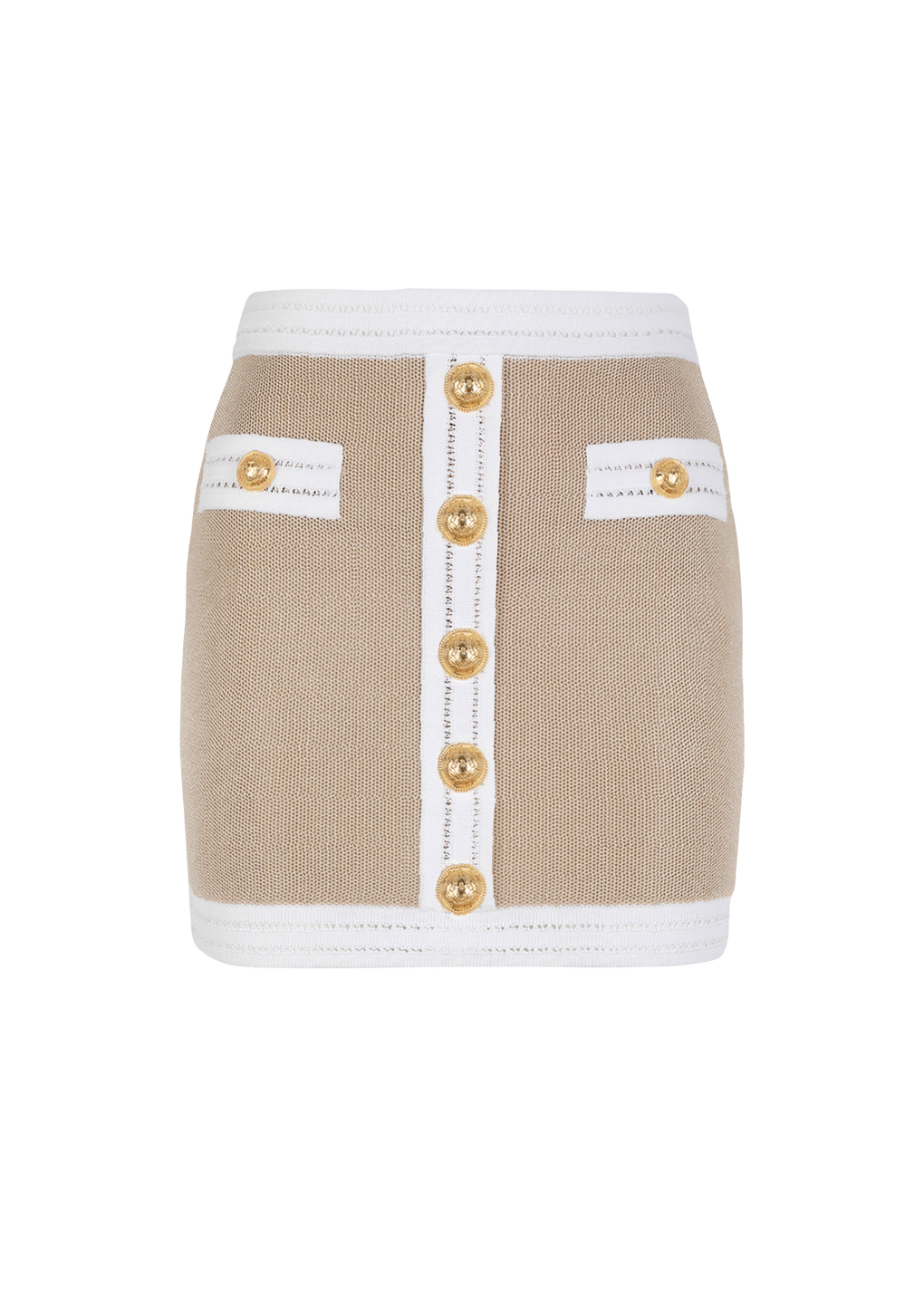 EXCLUSIVE - Knit skirt with gold-tone buttons, beige, hi-res