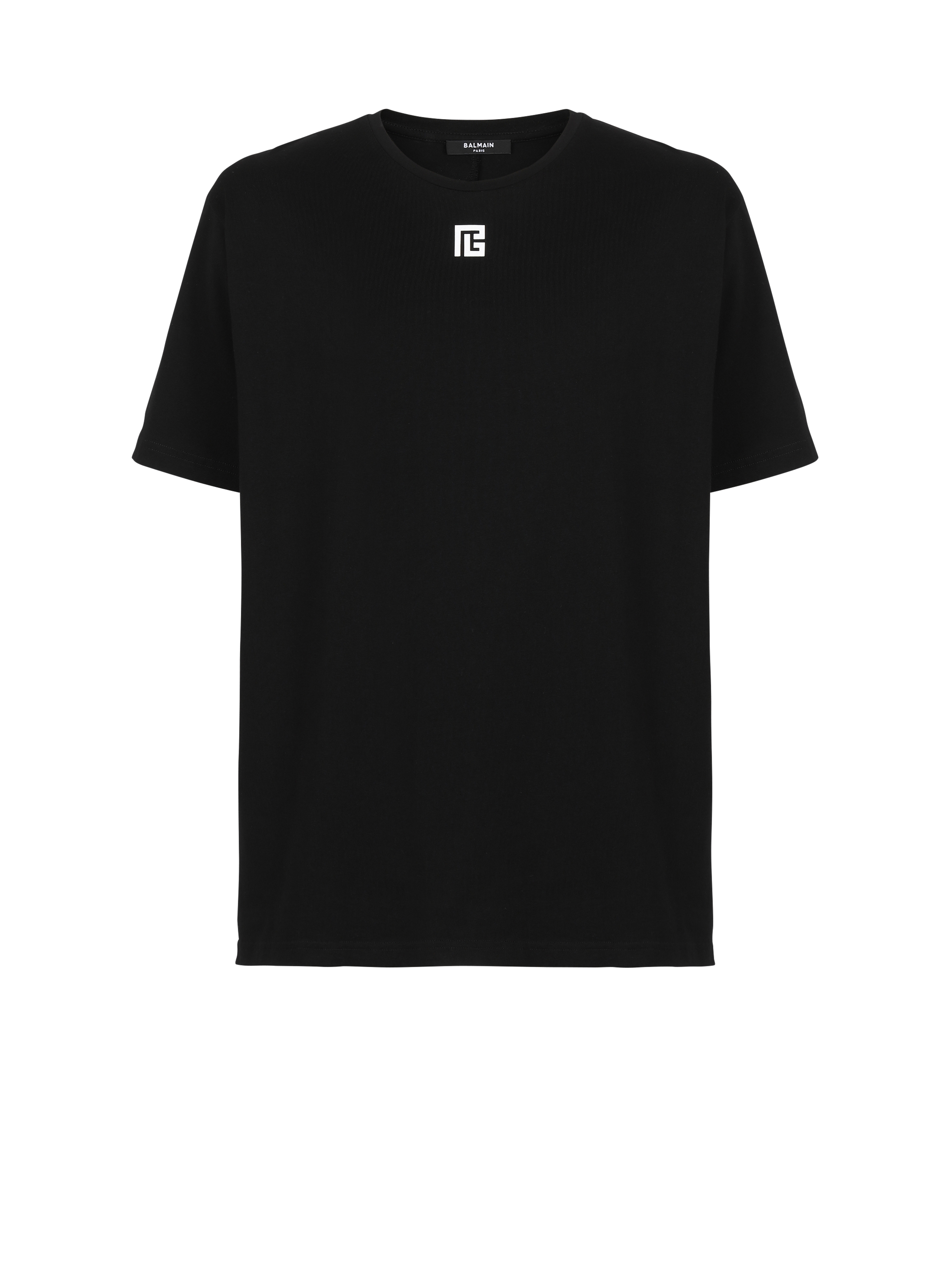 Oversized cotton T-shirt with maxi Balmain logo print , black, hi-res