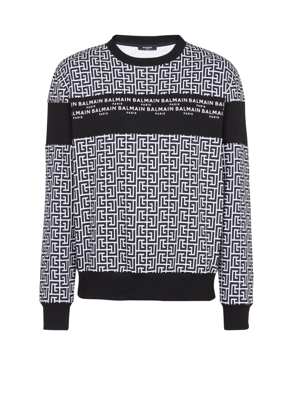 Eco-designed cotton sweatshirt with Balmain monogram logo print, black, hi-res