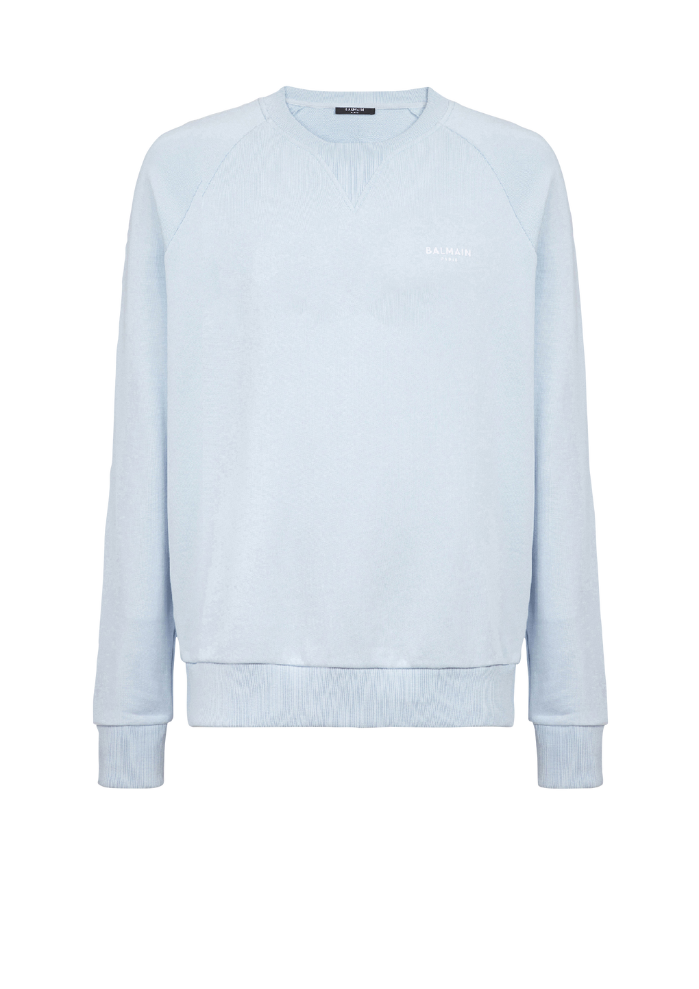 Eco-designed cotton sweatshirt with small flocked Balmain Paris logo, blue, hi-res