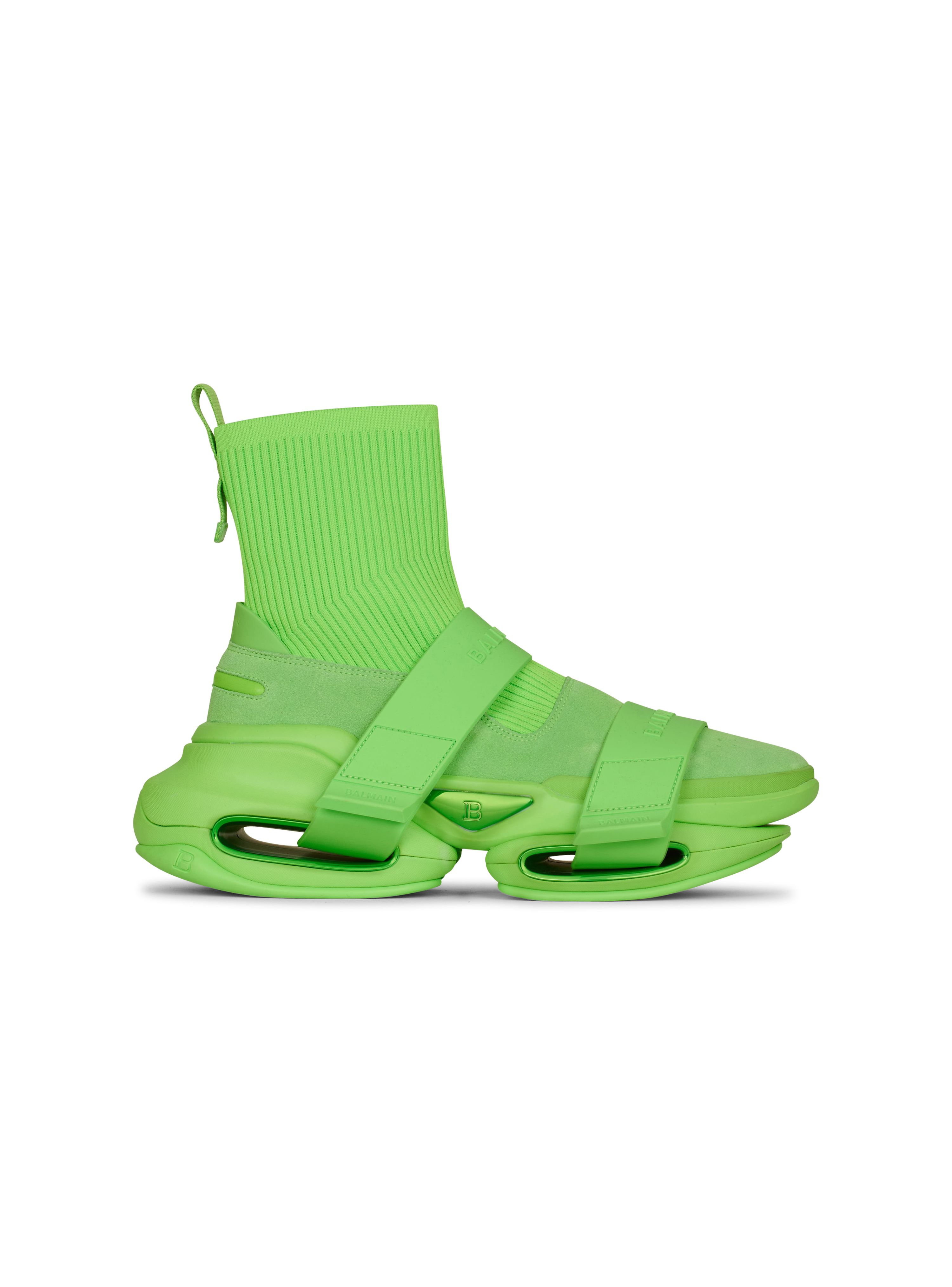 Neoprene and knit B-Bold high-top sneakers with straps, green, hi-res