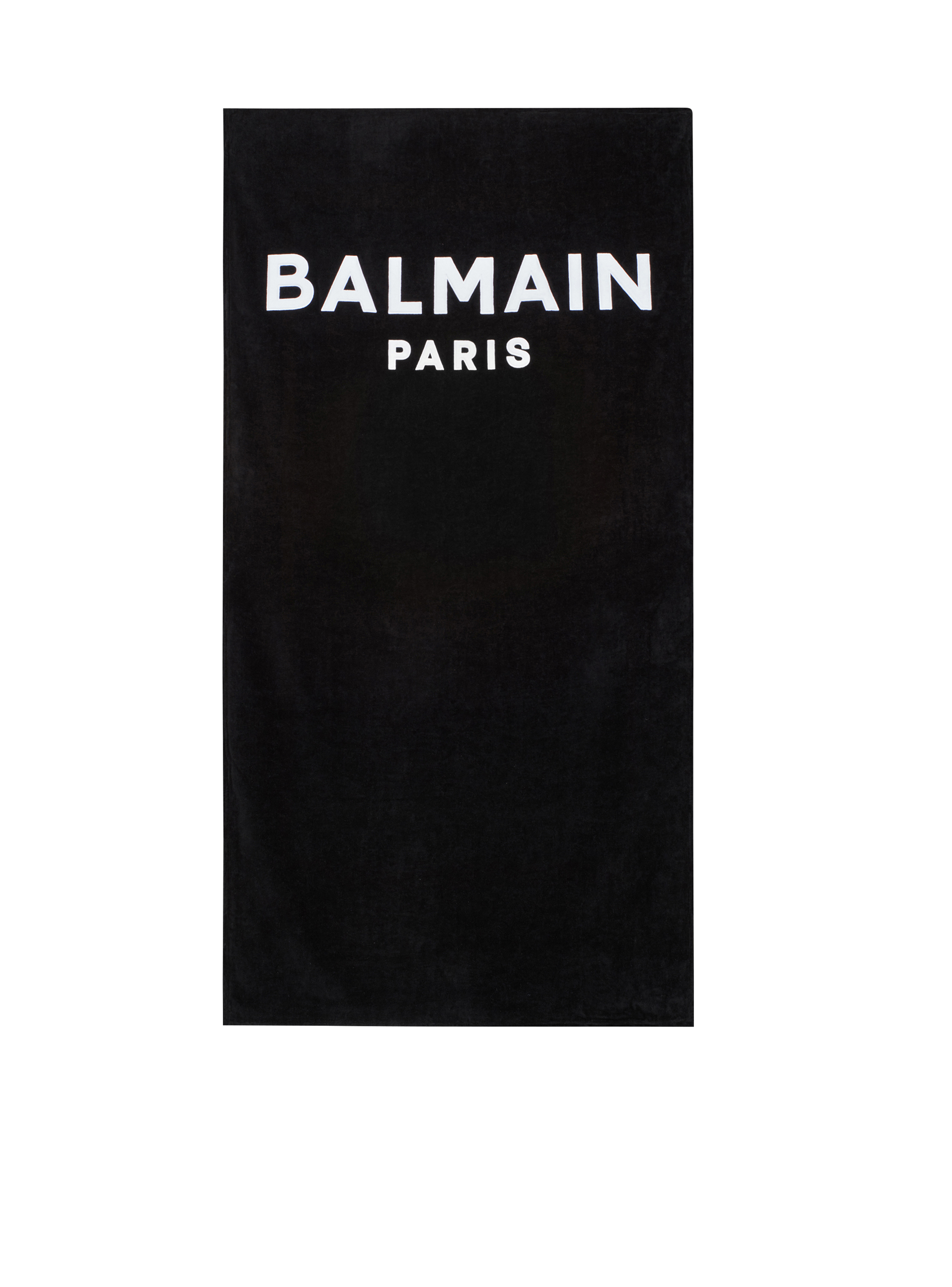 Beach towel with white Balmain logo print, black, hi-res