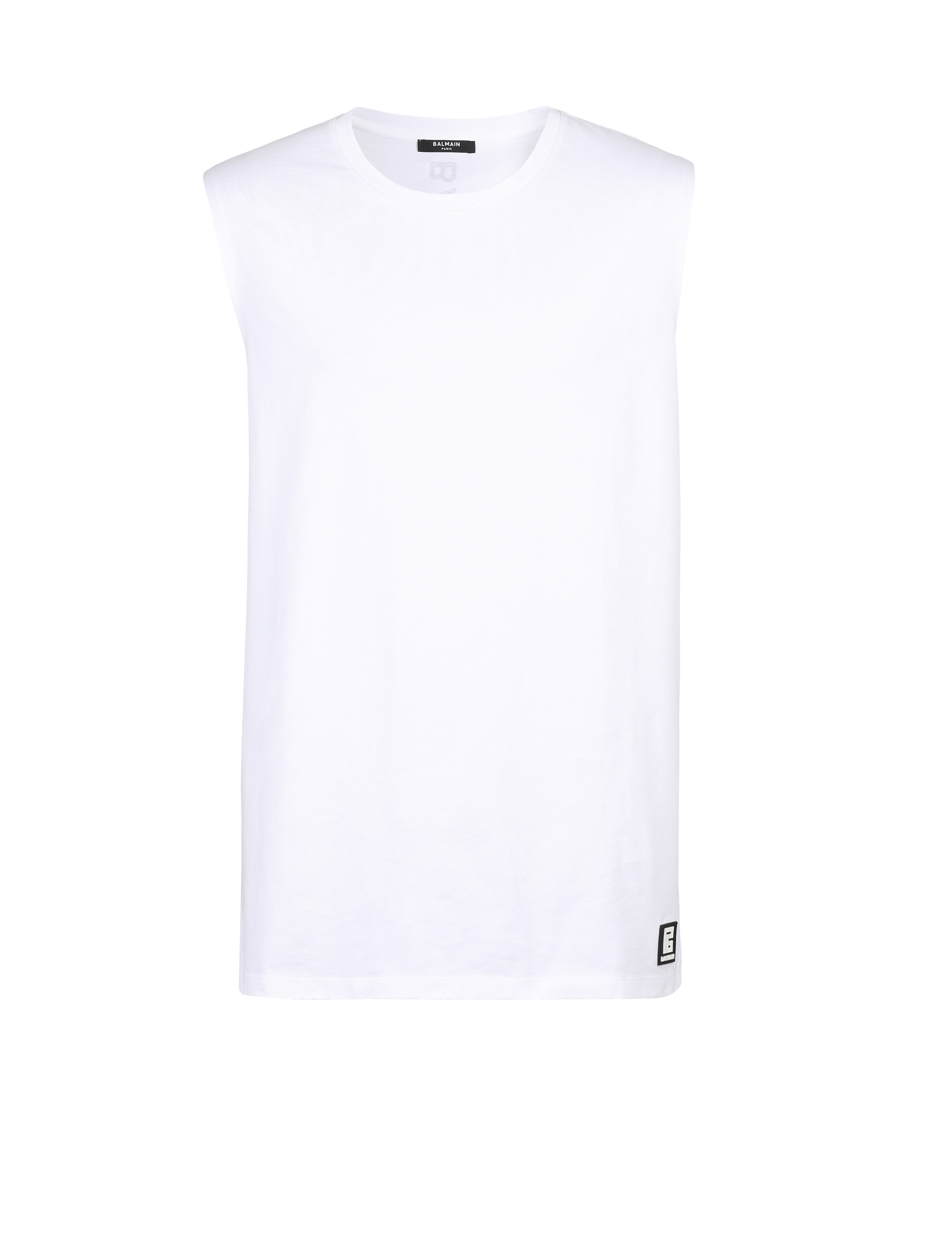 Cotton T-shirt with Balmain logo print , white, hi-res