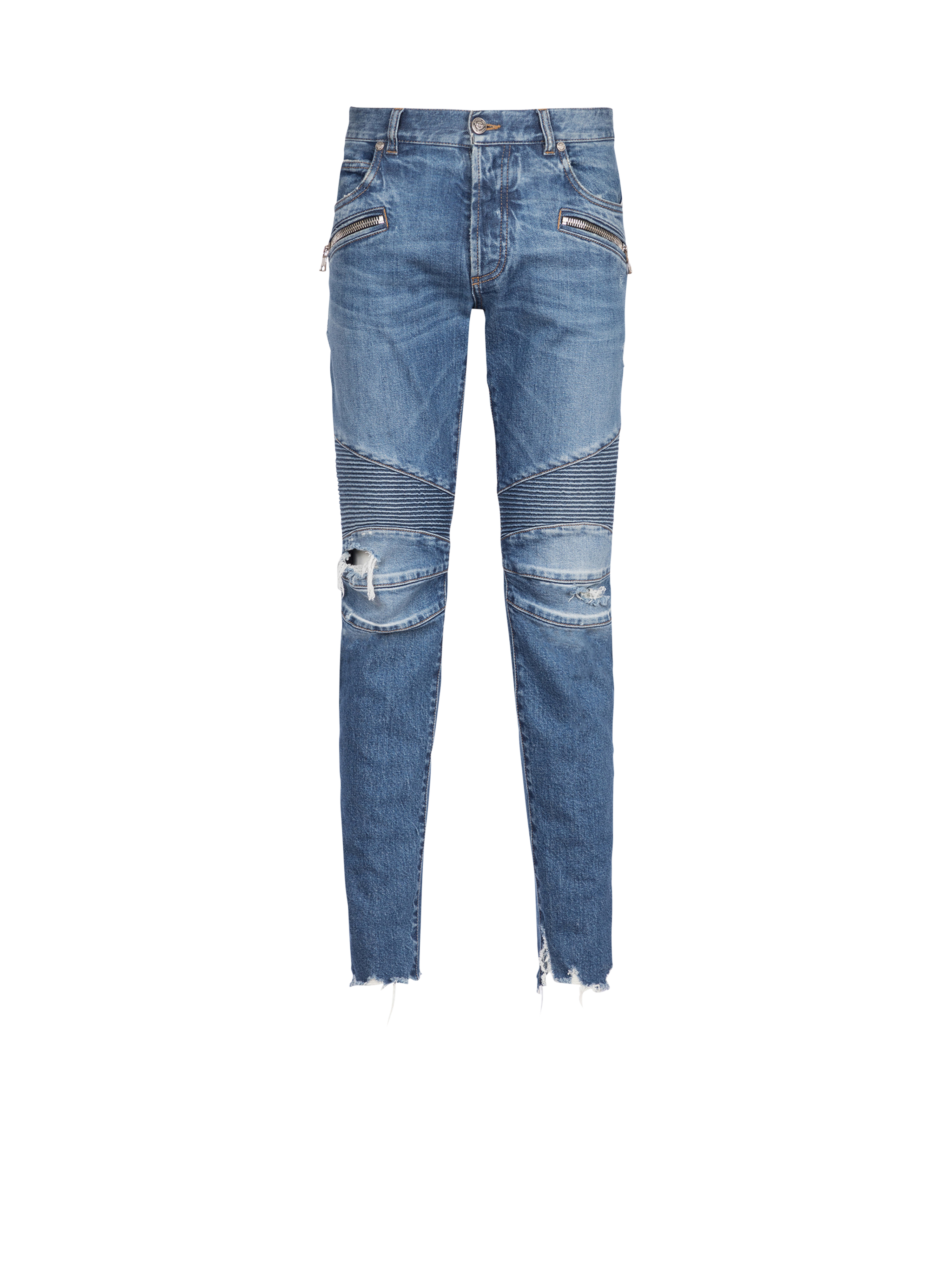 Slim cut ribbed cotton jeans, blue, hi-res