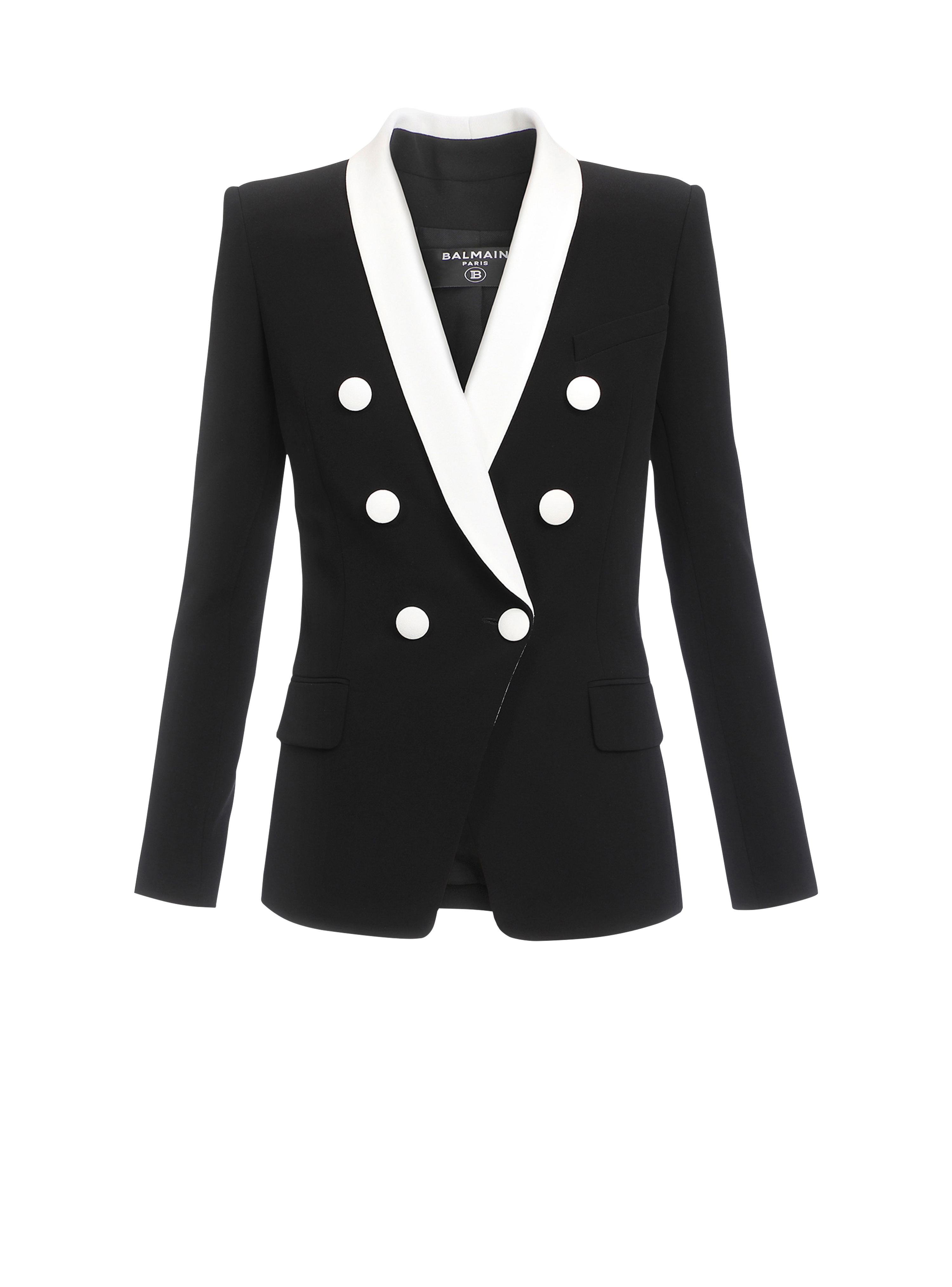 Bicolor crêpe double-breasted jacket, black, hi-res