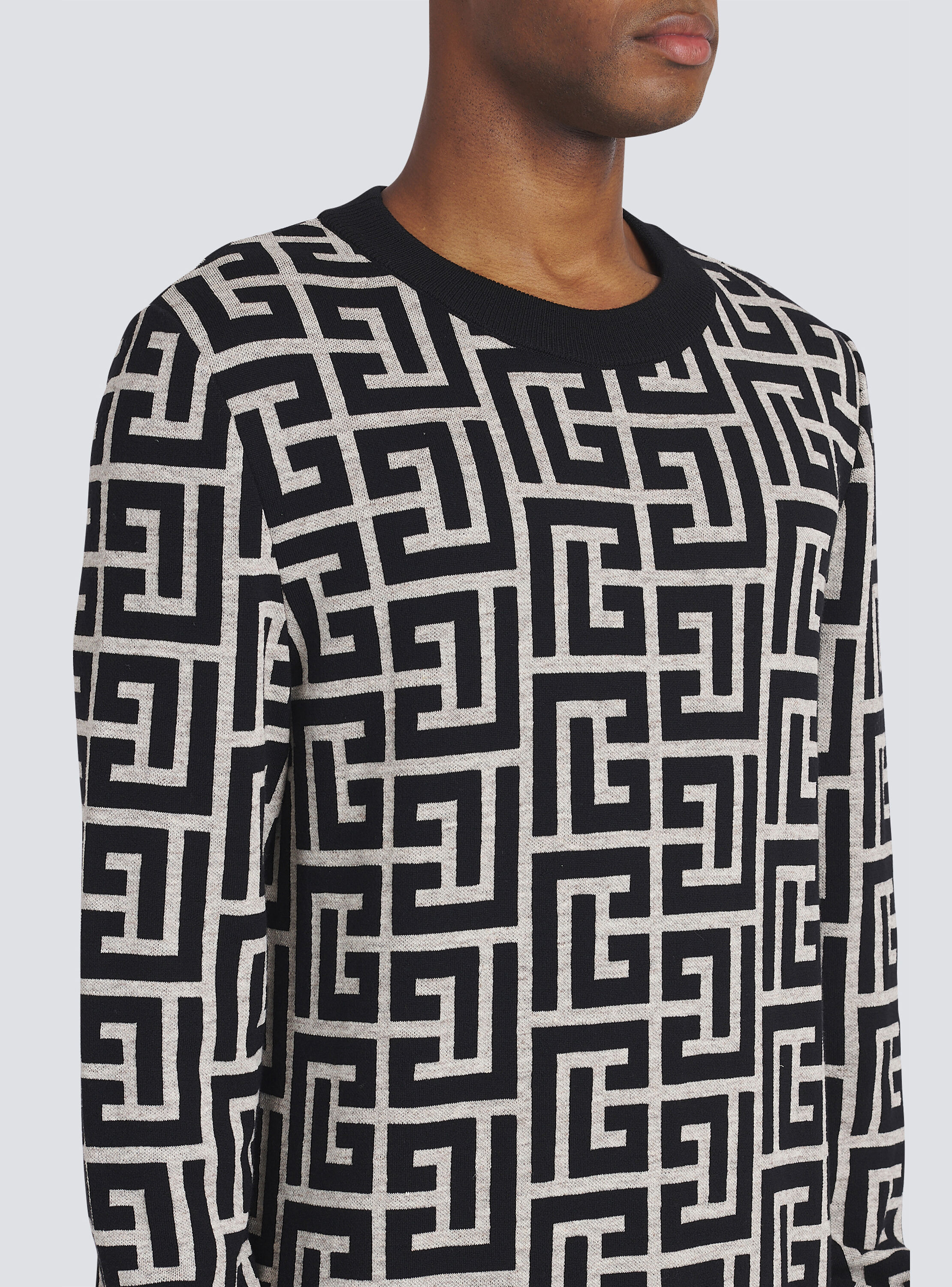 Balmain Monogram-pattern Long-sleeve Jumper in Black for Men Mens Clothing Sweaters and knitwear Zipped sweaters 