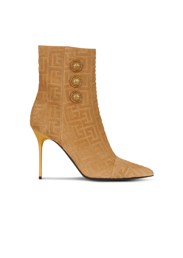 Debossed suede Roni ankle boots with Balmain monogram