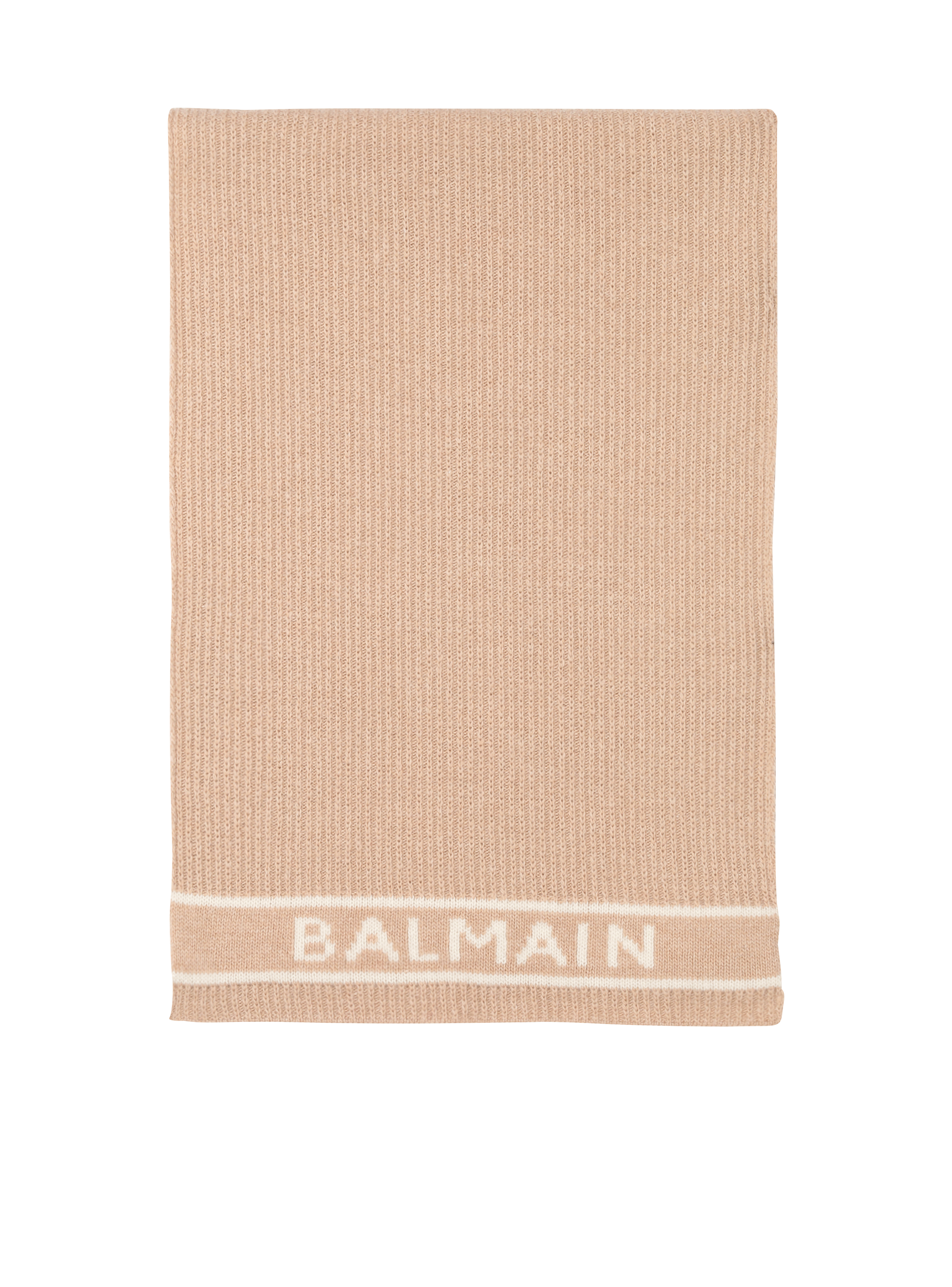 Wool scarf with Balmain logo, beige