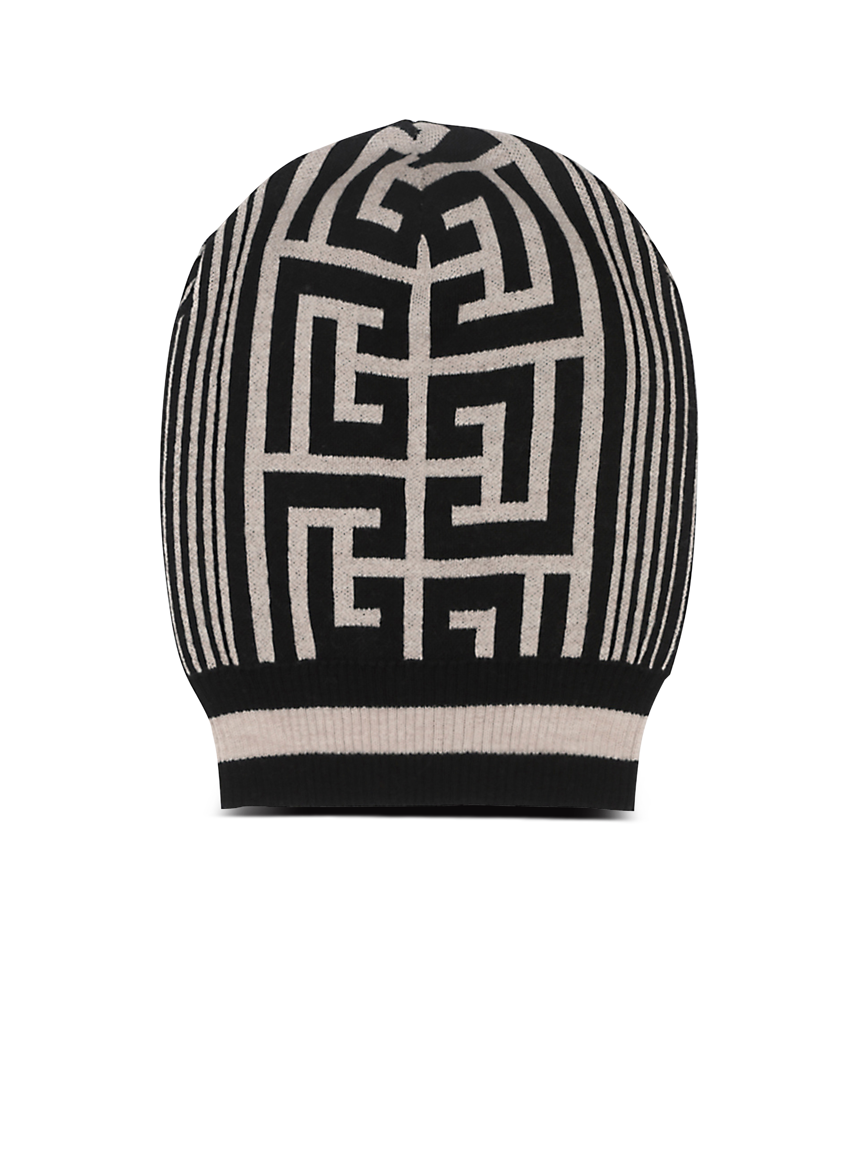 Wool beanie with embroidered Balmain monogram , black, hi-res