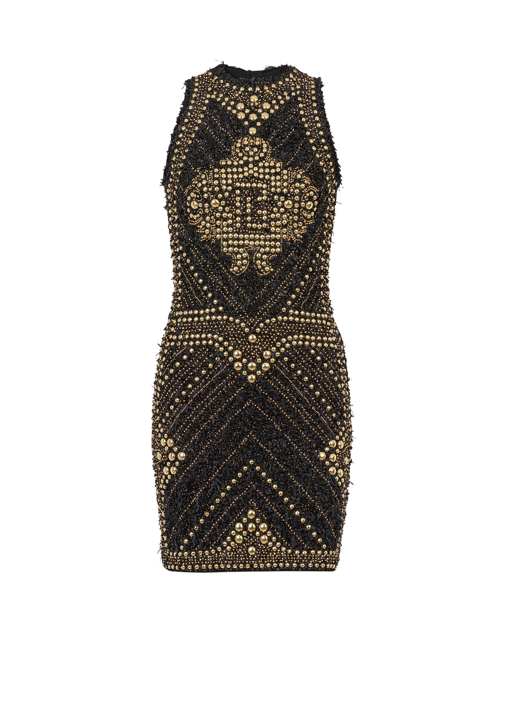 Short tweed dress with embroidered gold-tone studs, gold, hi-res
