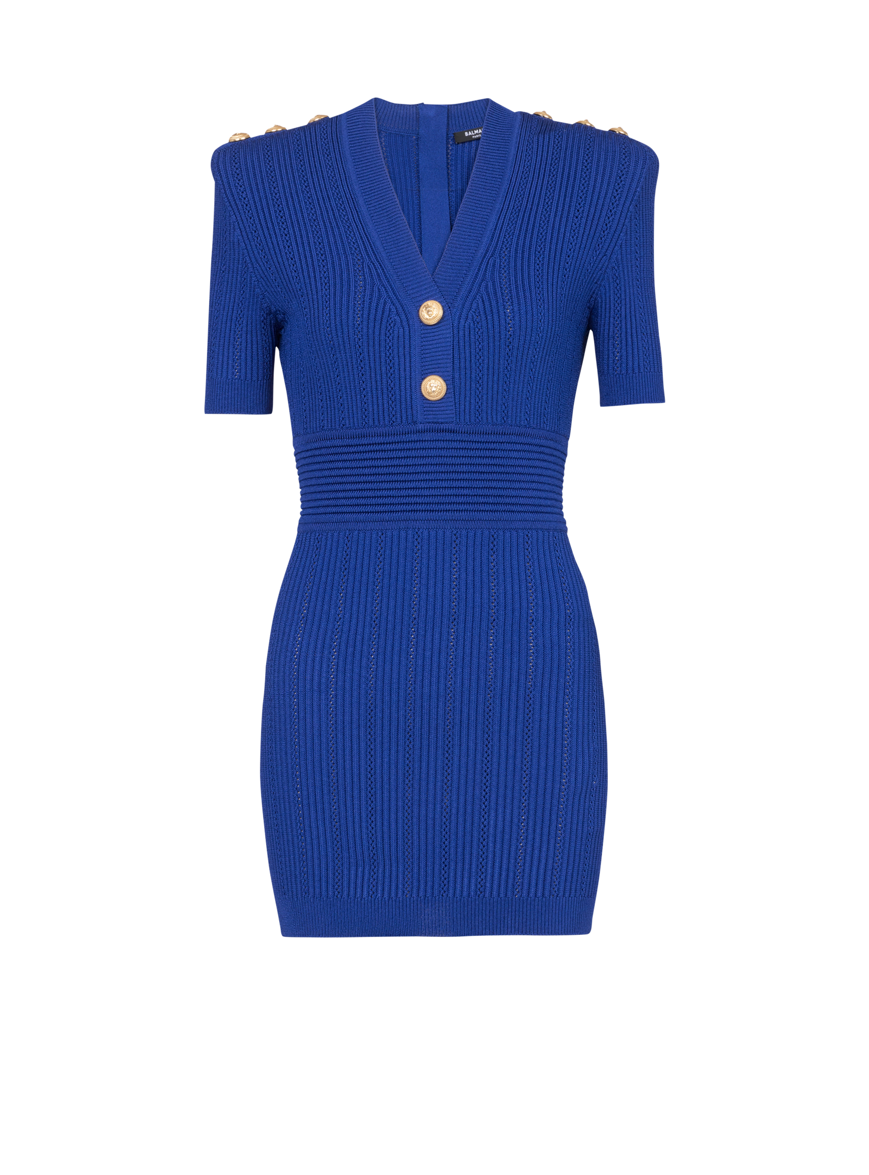 Short eco-designed  knit dress, blue, hi-res