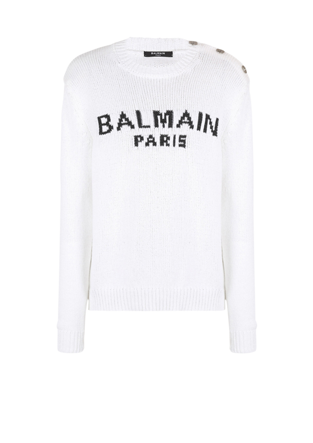 Cotton sweater with embroidered Balmain Paris logo, white, hi-res