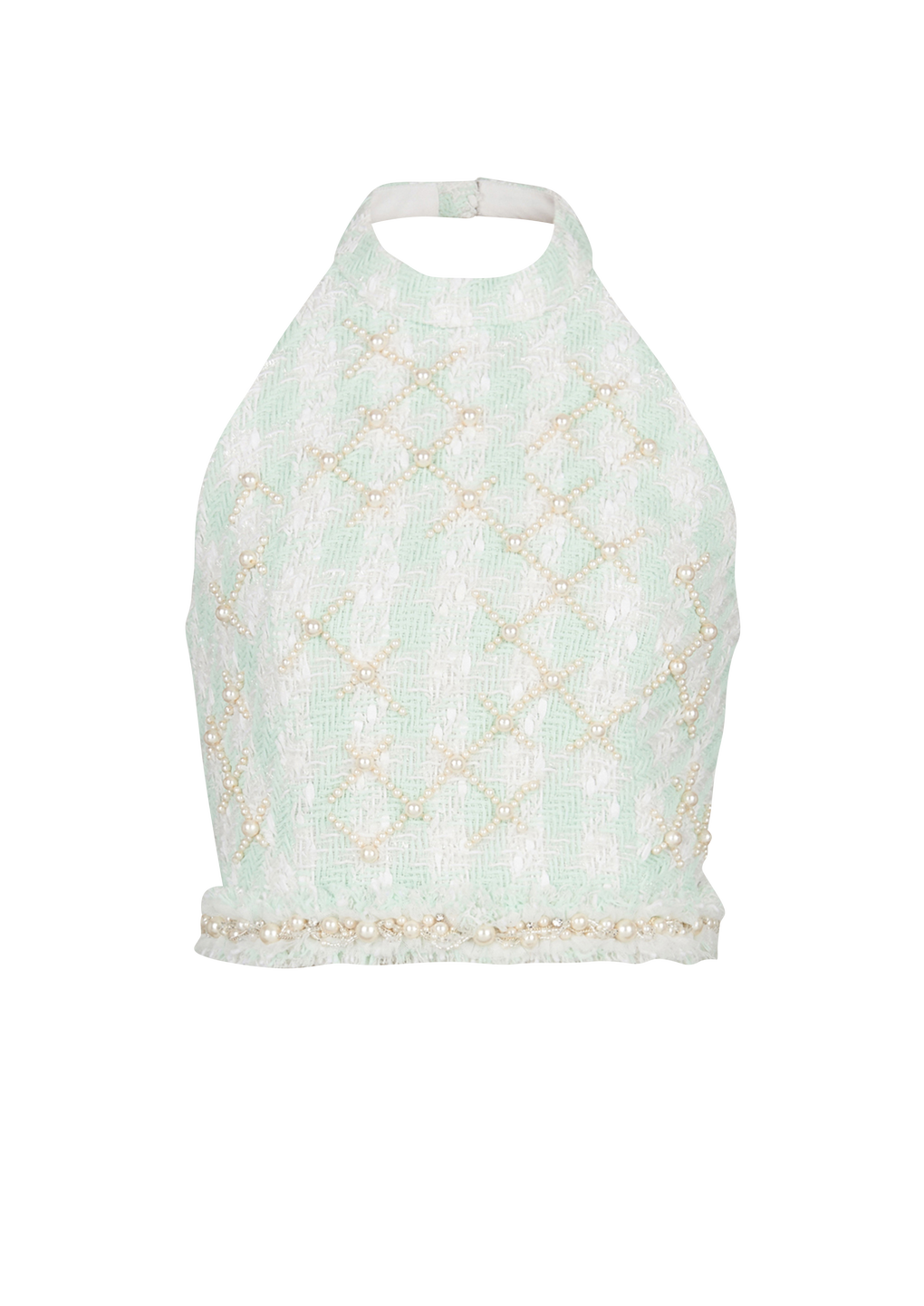 Tweed crop top with embroidery, green, hi-res