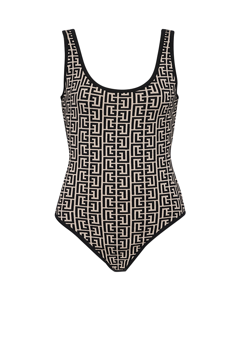 Bicolor jacquard bodysuit with Balmain monogram, black, hi-res