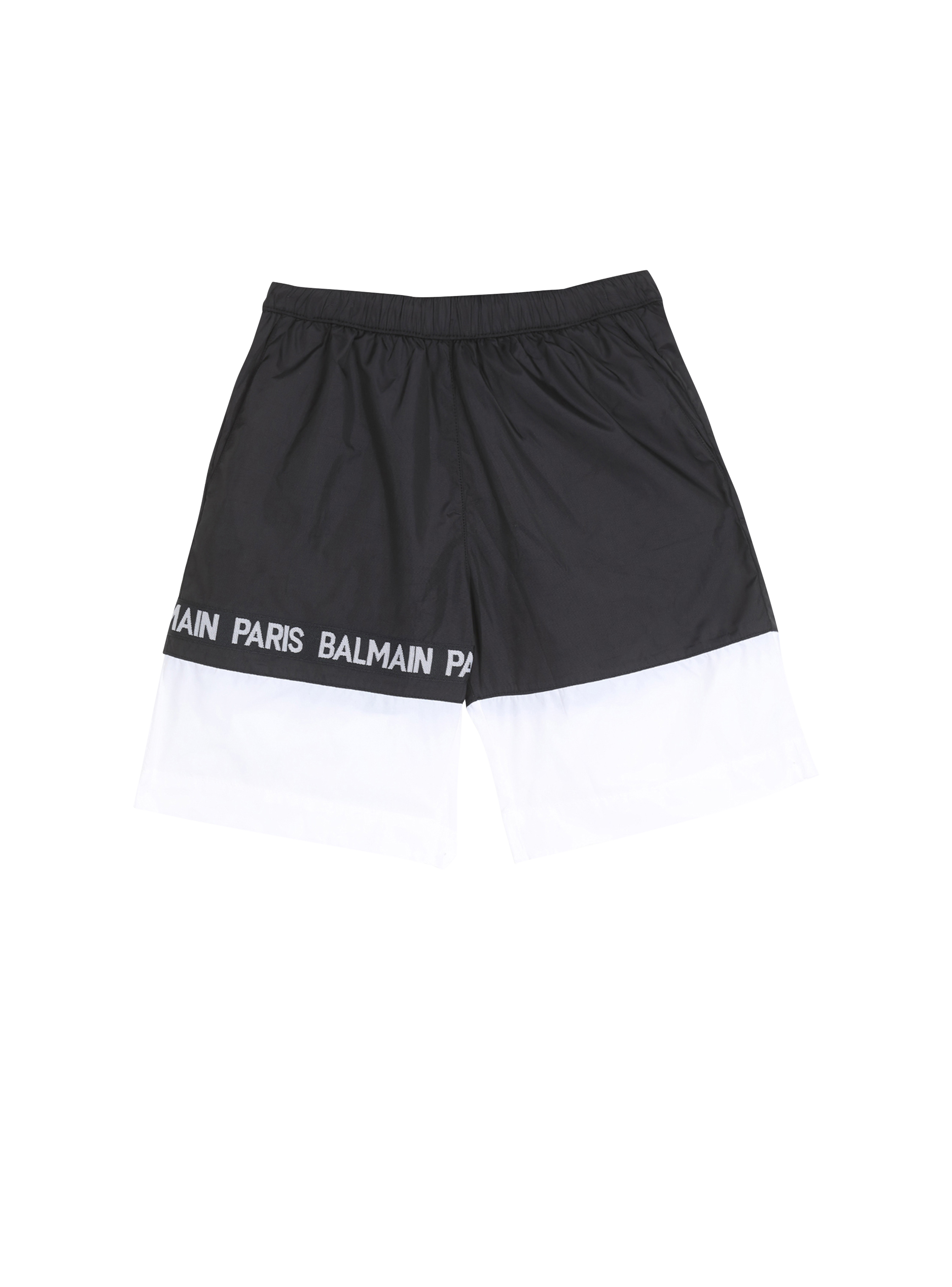 Bicolor shorts with Balmain logo print, black