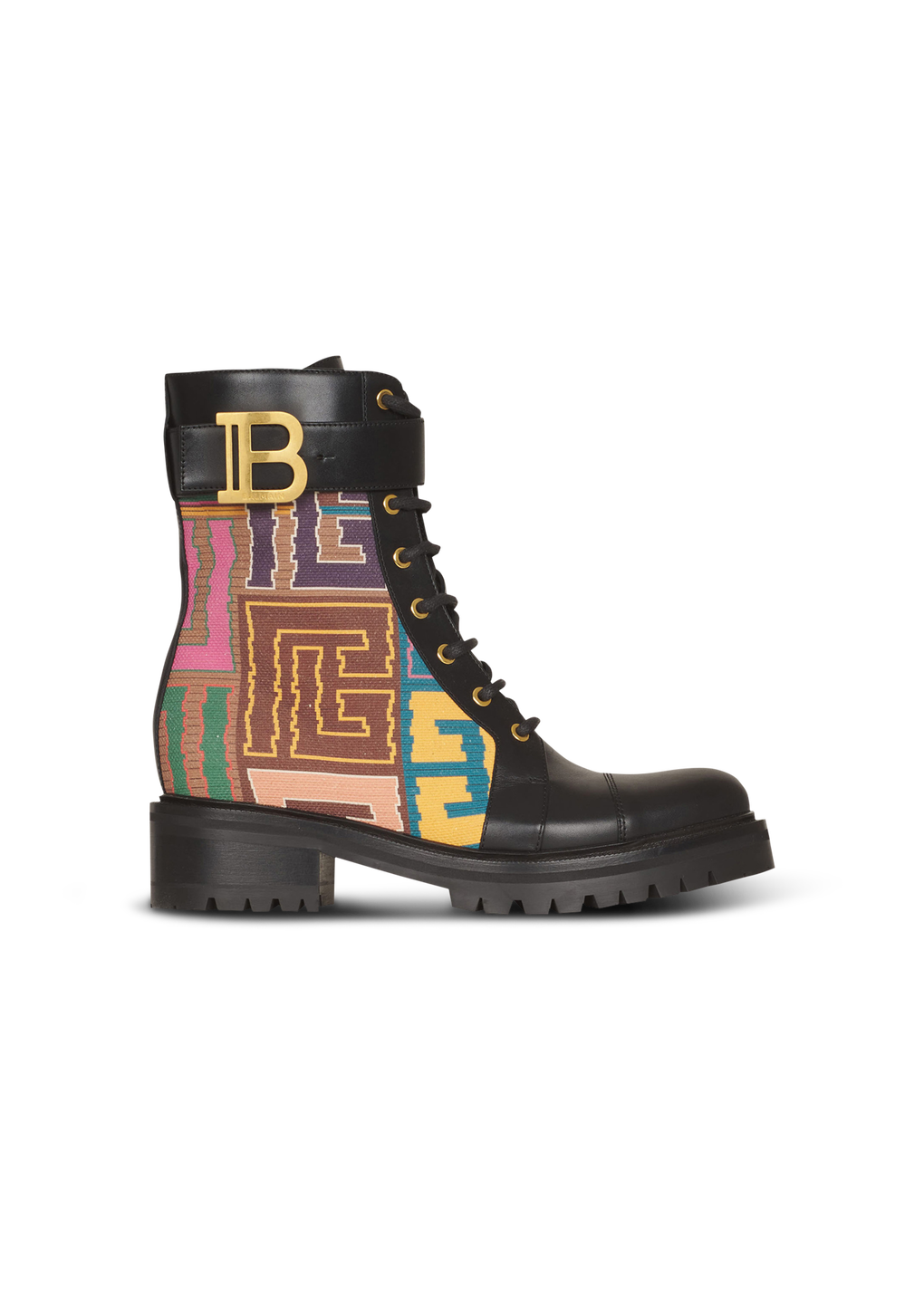 Multicolor needlepoint Ranger Romy ankle boots with Balmain monogram, multicolor, hi-res
