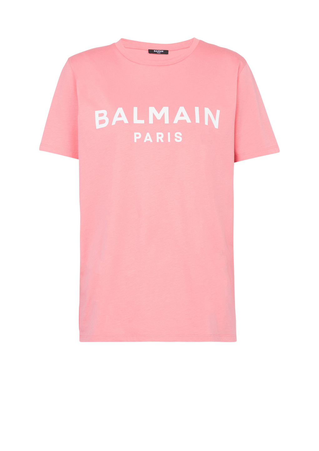 Eco-designed cotton T-shirt with Balmain logo print, pink, hi-res