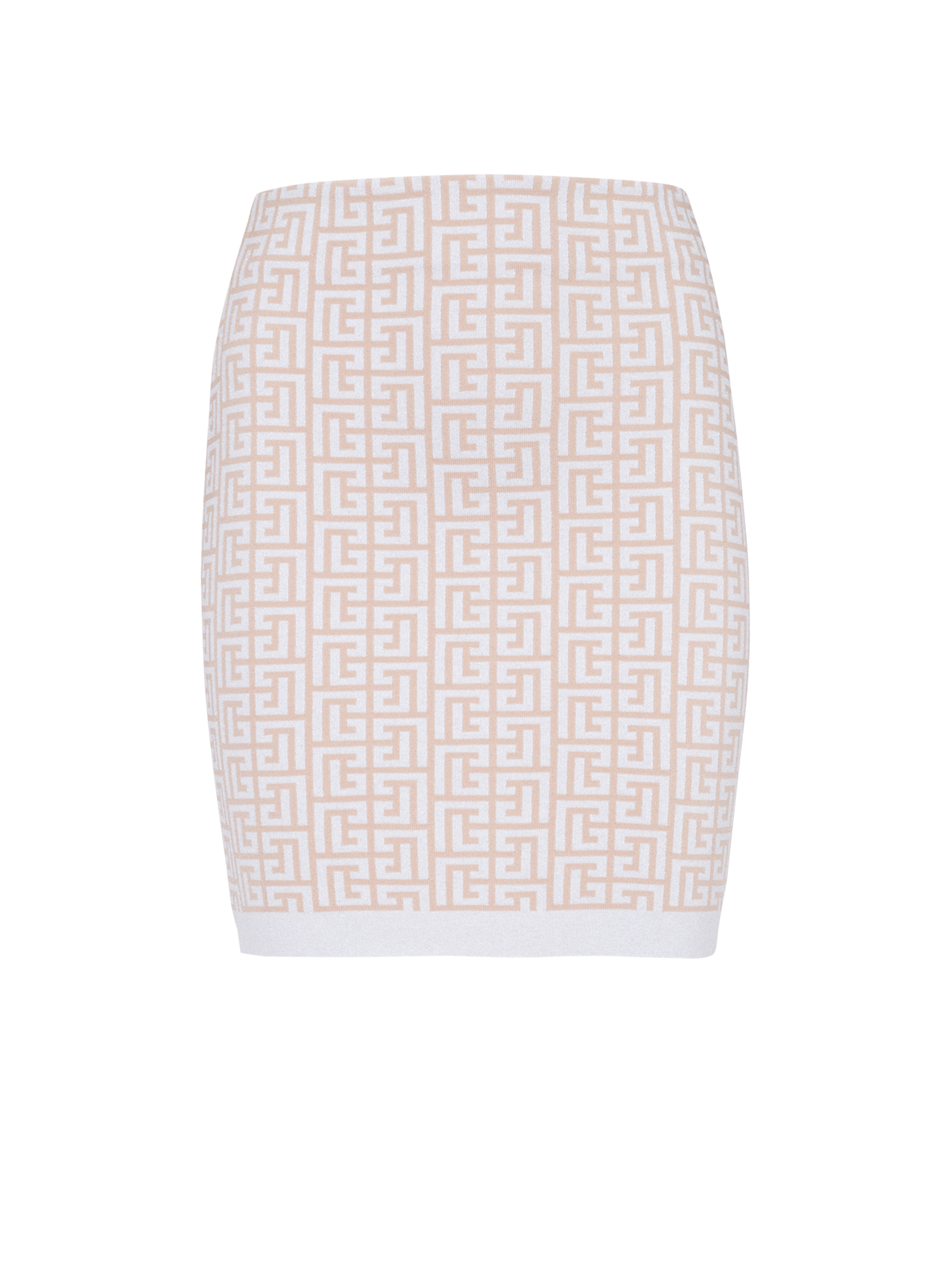 Short knit skirt with Balmain monogram, pink